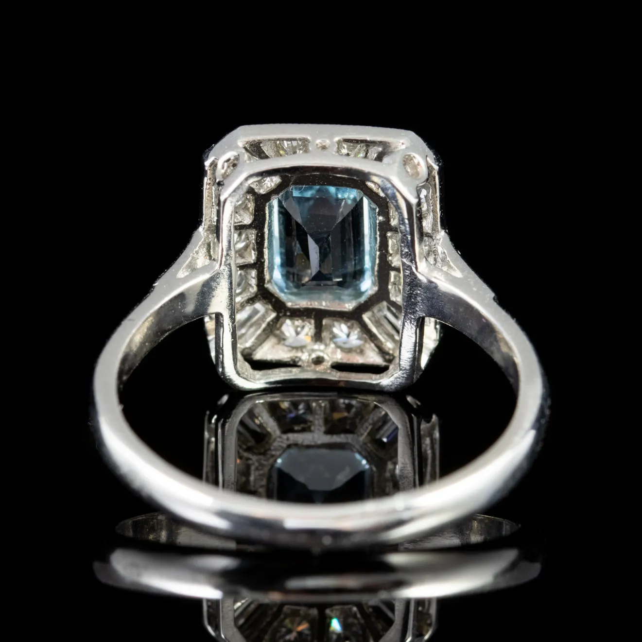 Emerald Cut Aquamarine Diamond Ring Platinum