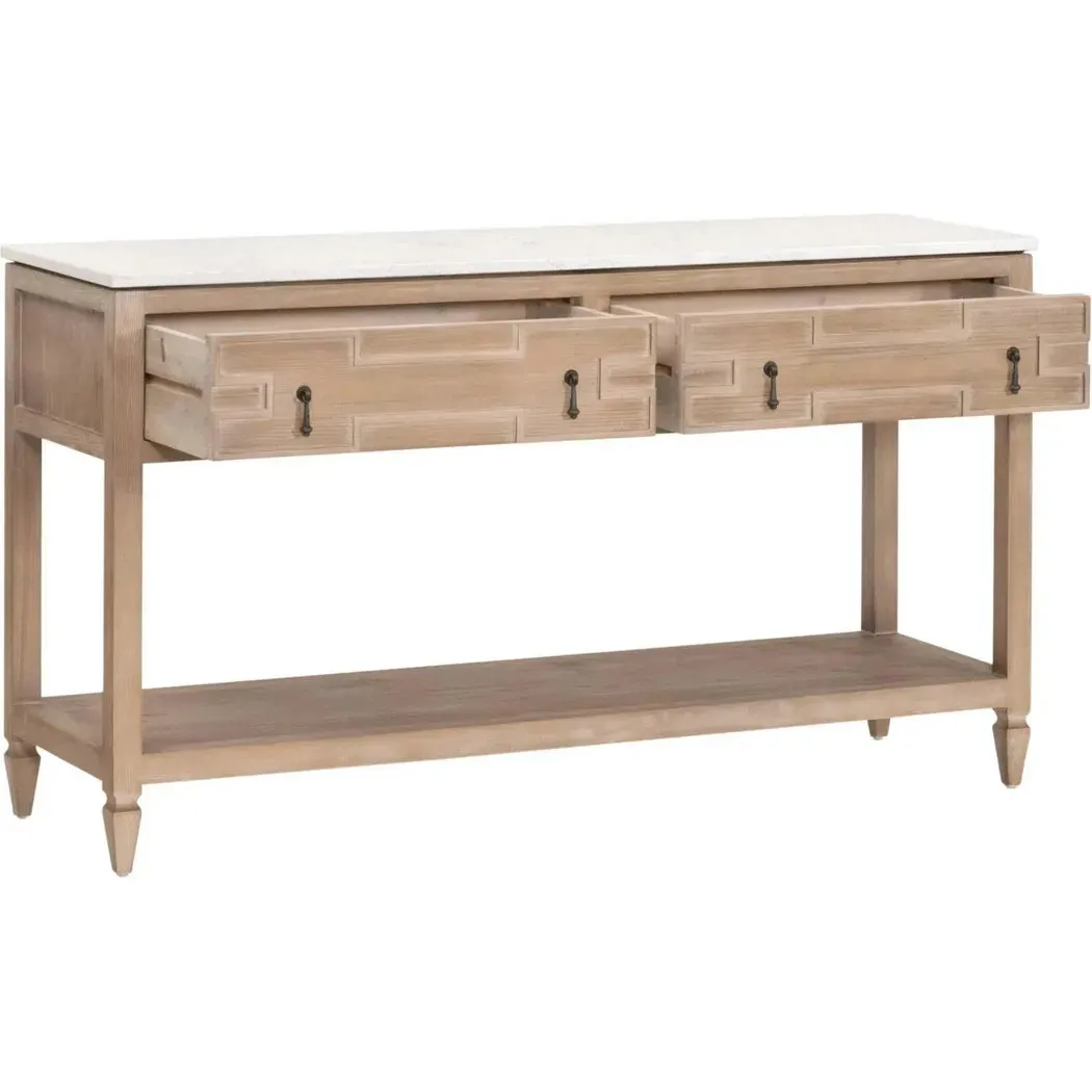 Emerie 2-Drawer Entry Console Table White Quartz Top