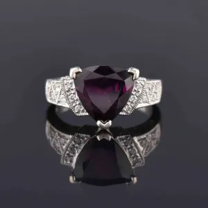 Estate Diamond Trillion Cut Amethyst Ring in 14K White Gold