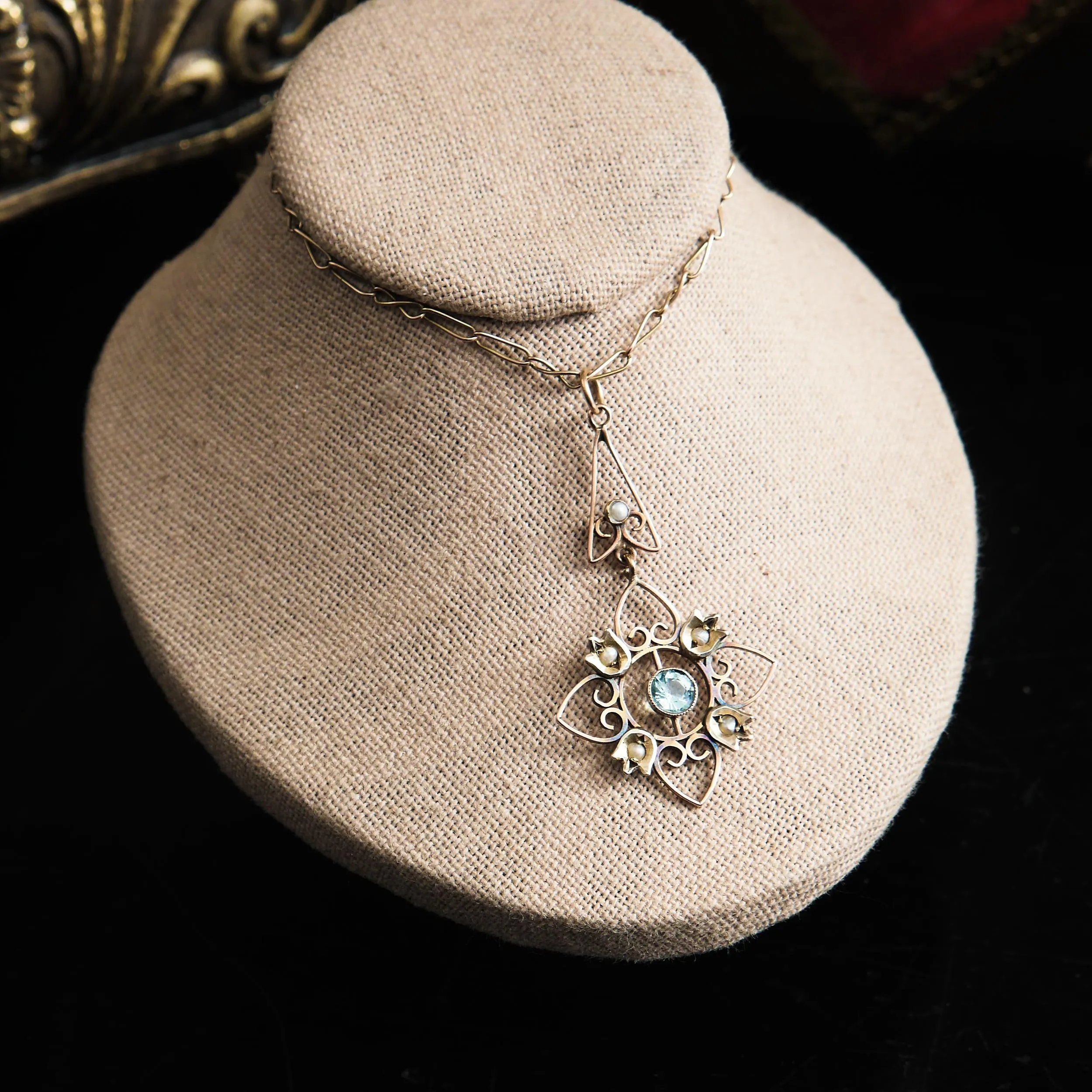 Ethereal Antique Edwardian Aquamarine & Seed Pearl Pendant