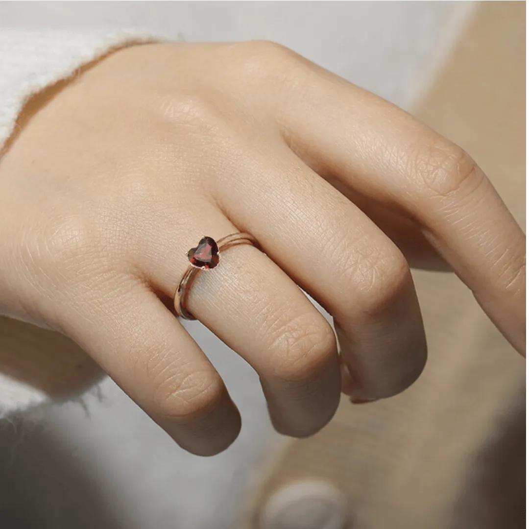 Garnet Solitaire Heart Ring