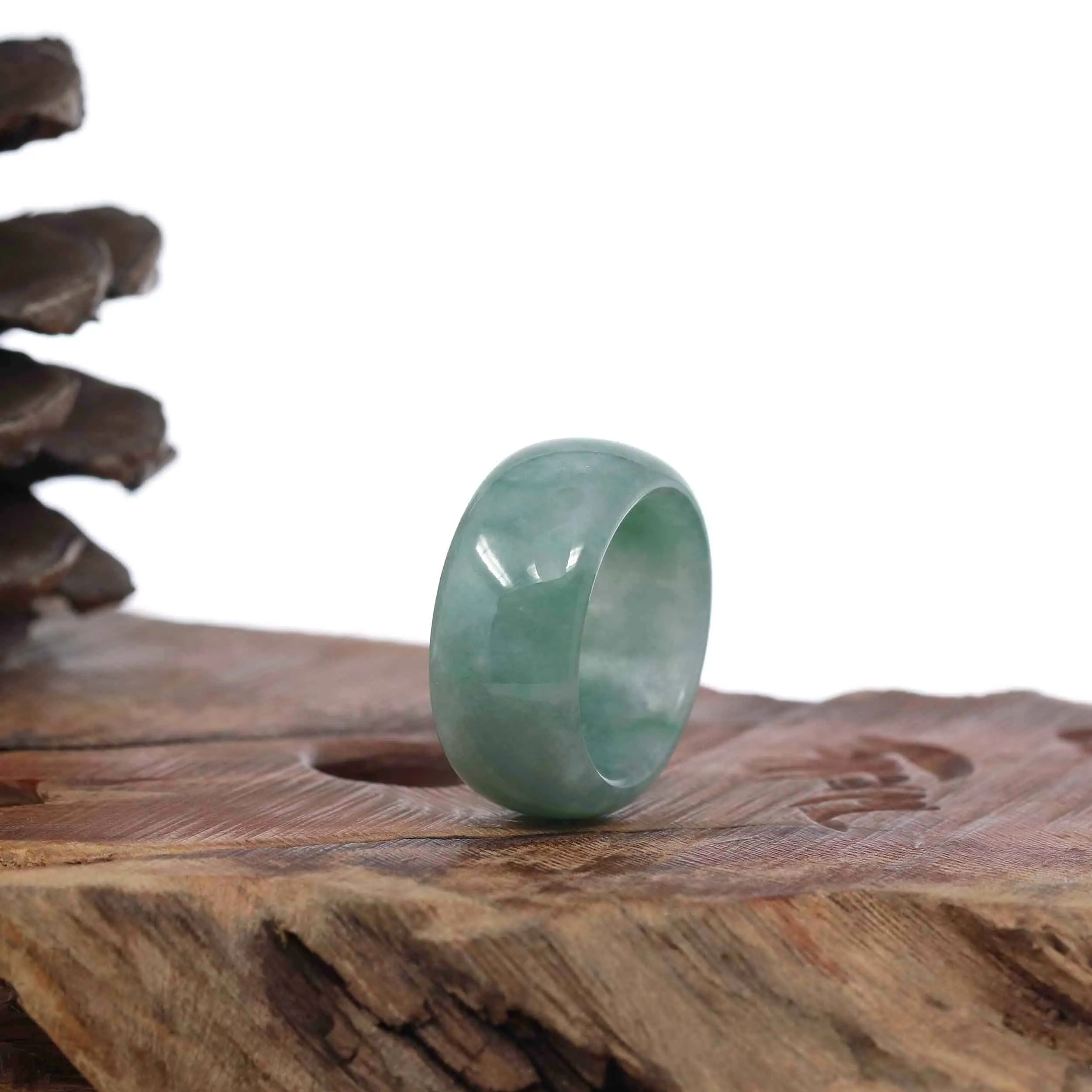 Genuine Burmese Blue-green Jadeite Jade Men's Band Ring