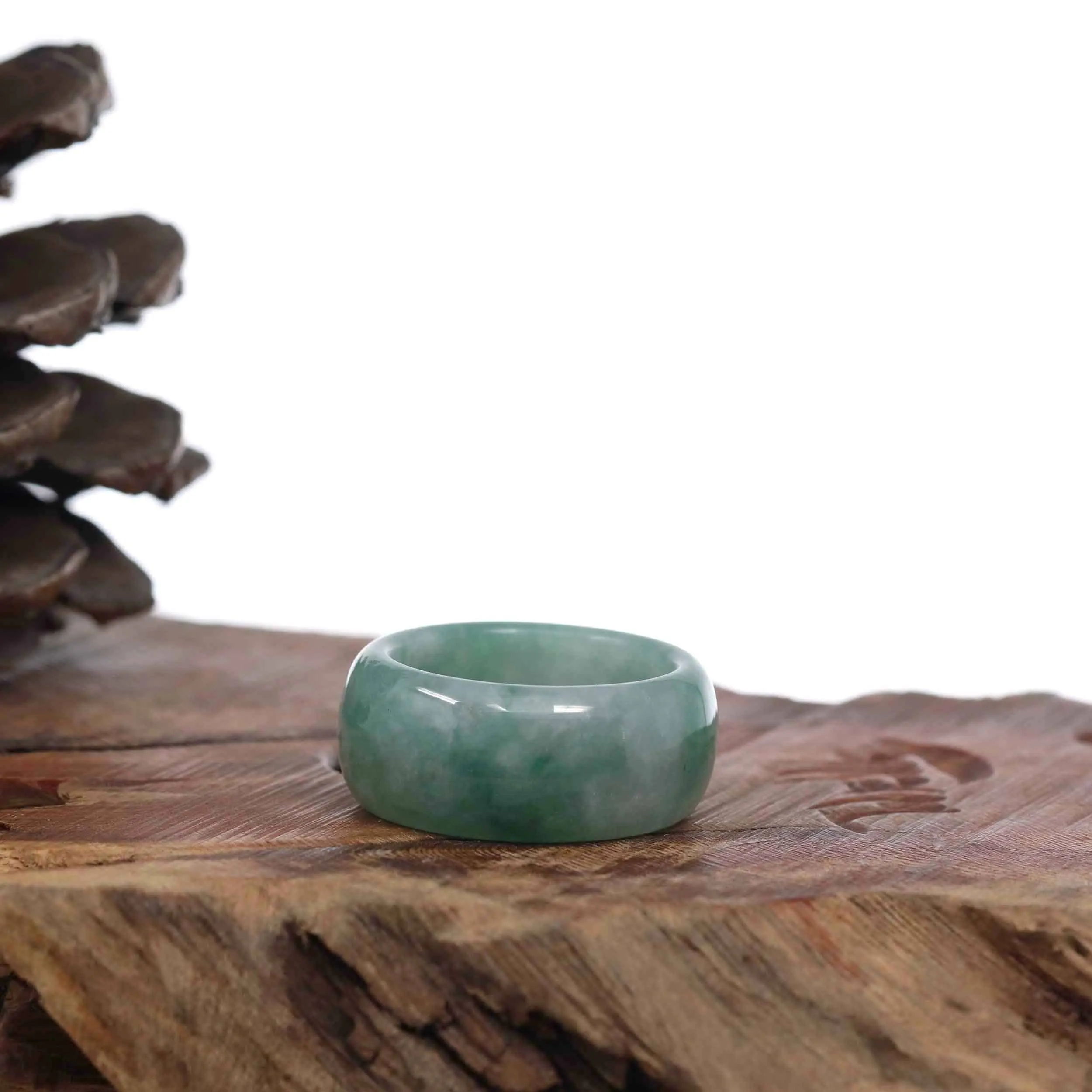 Genuine Burmese Blue-green Jadeite Jade Men's Band Ring