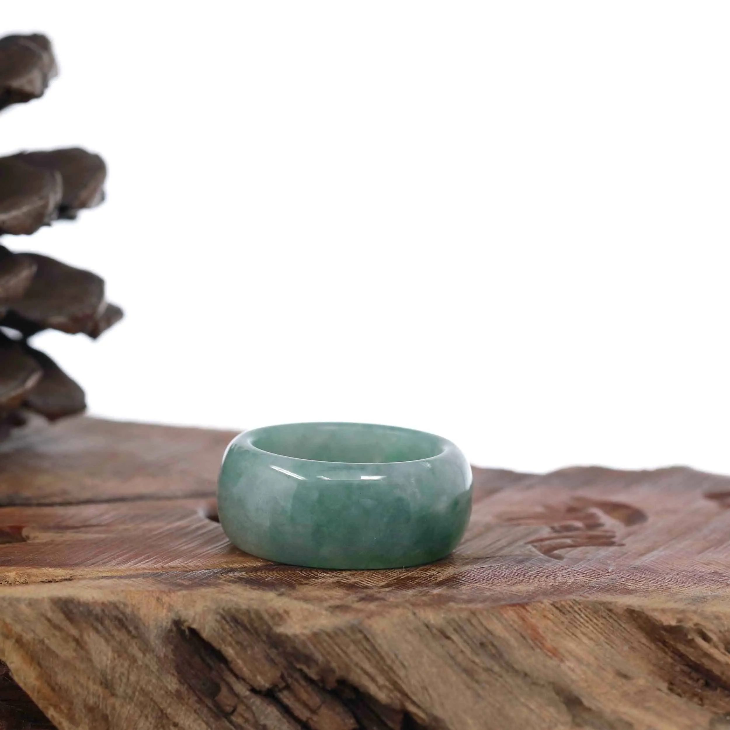 Genuine Burmese Blue-green Jadeite Jade Men's Band Ring