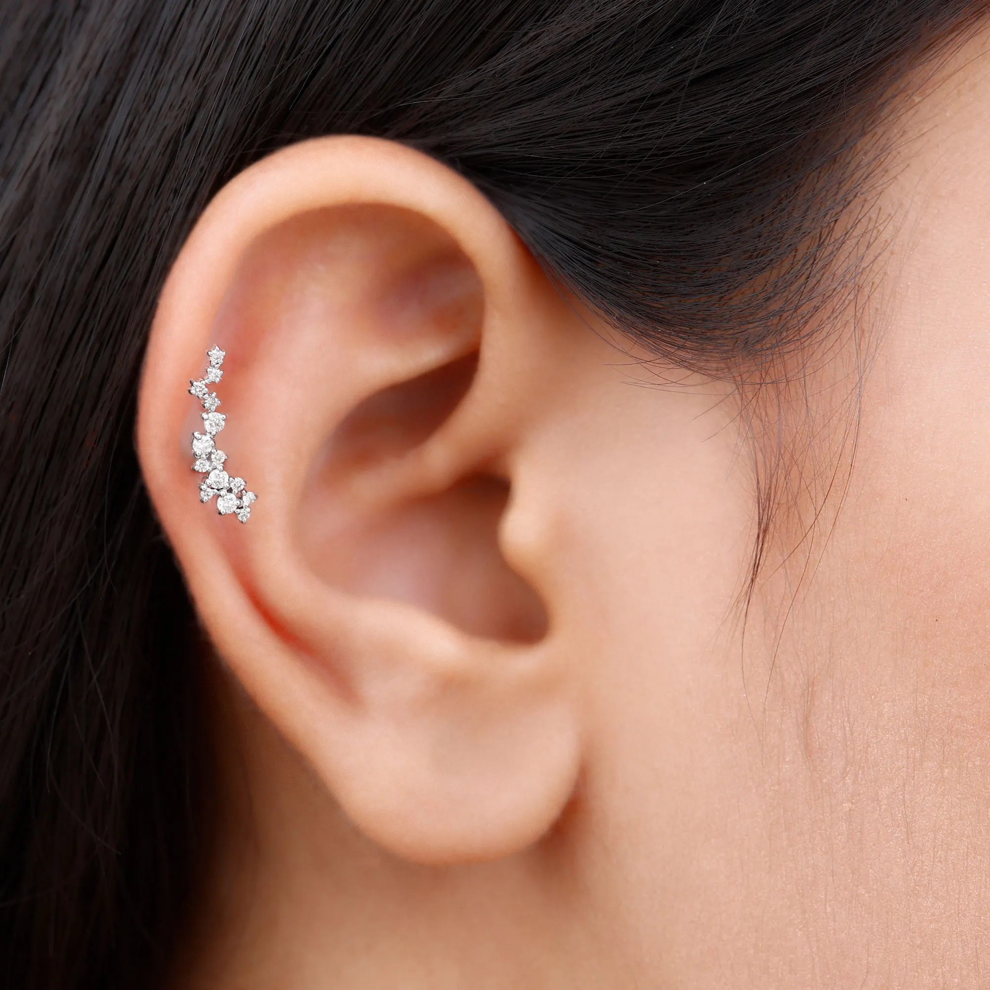 Genuine Diamond Crawler Earring for Helix Piercing