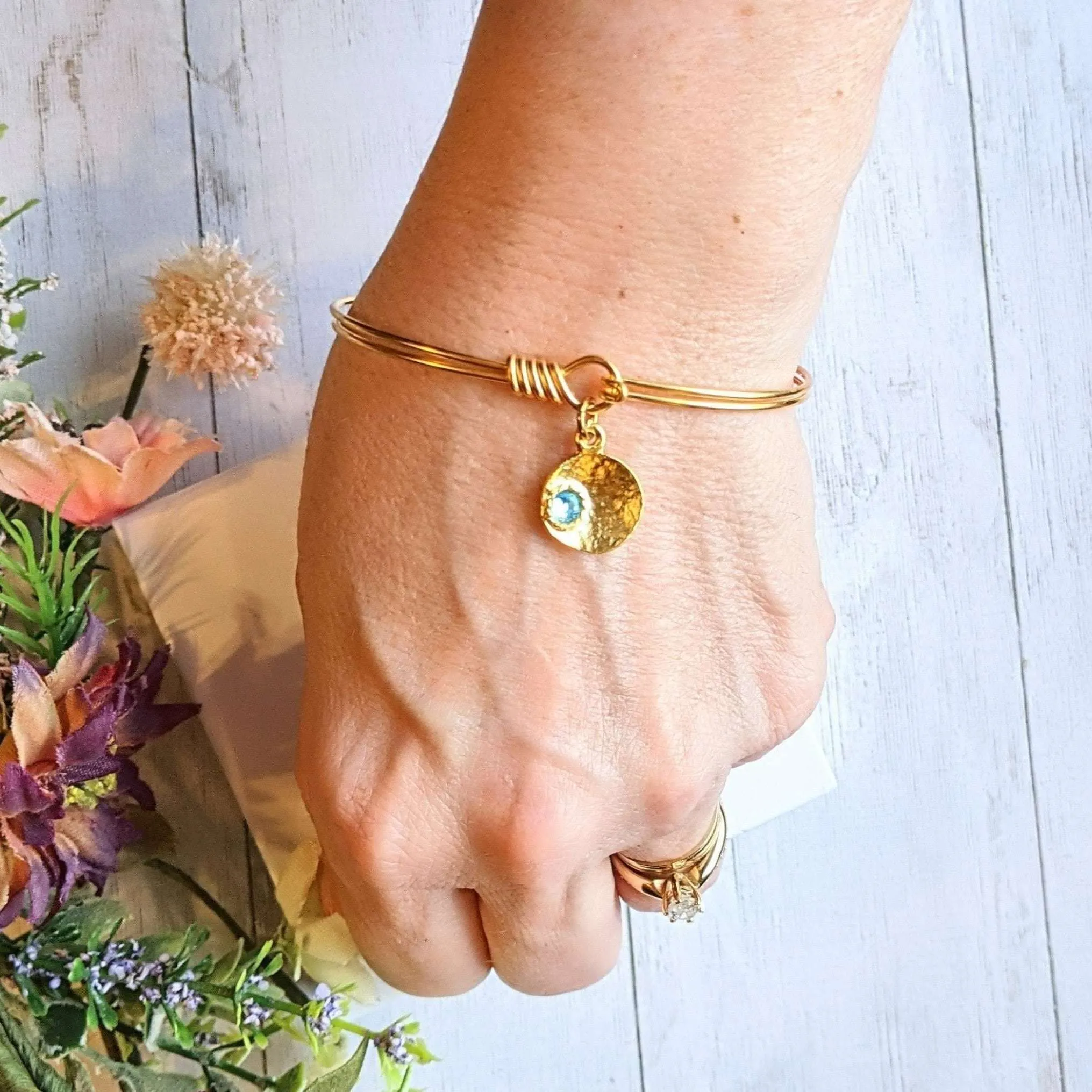 Gold Birthstone Cuff bangle