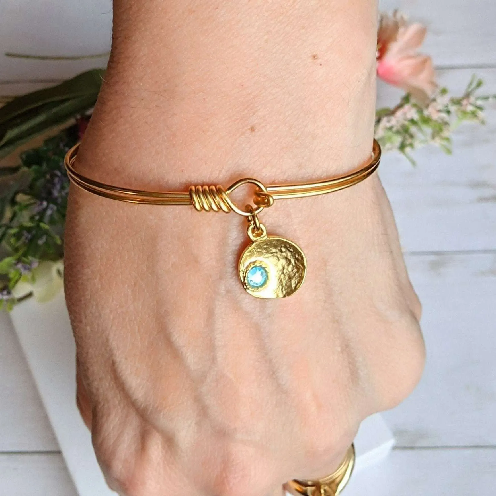 Gold Birthstone Cuff bangle