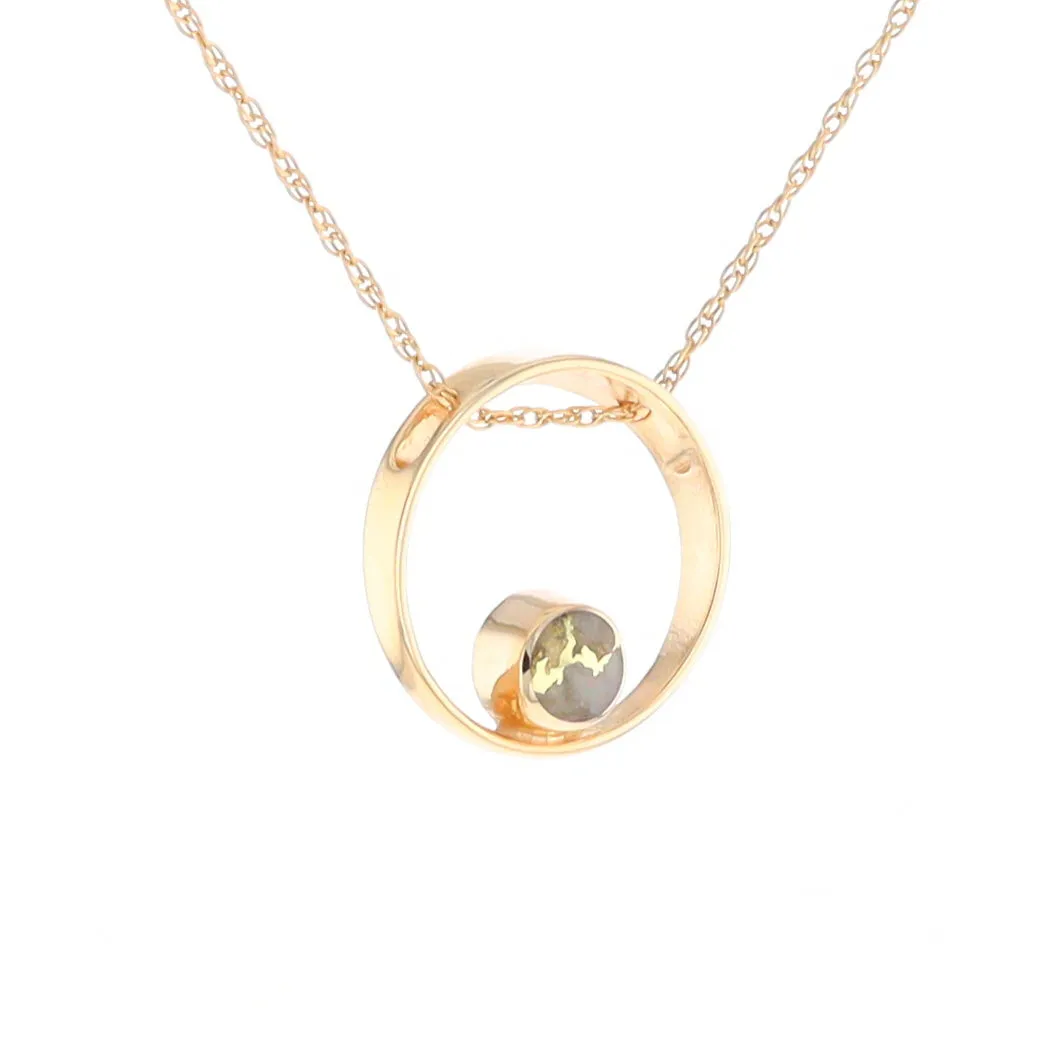 Gold Quartz Pendant Open Circle Design Round Inlay Pendant