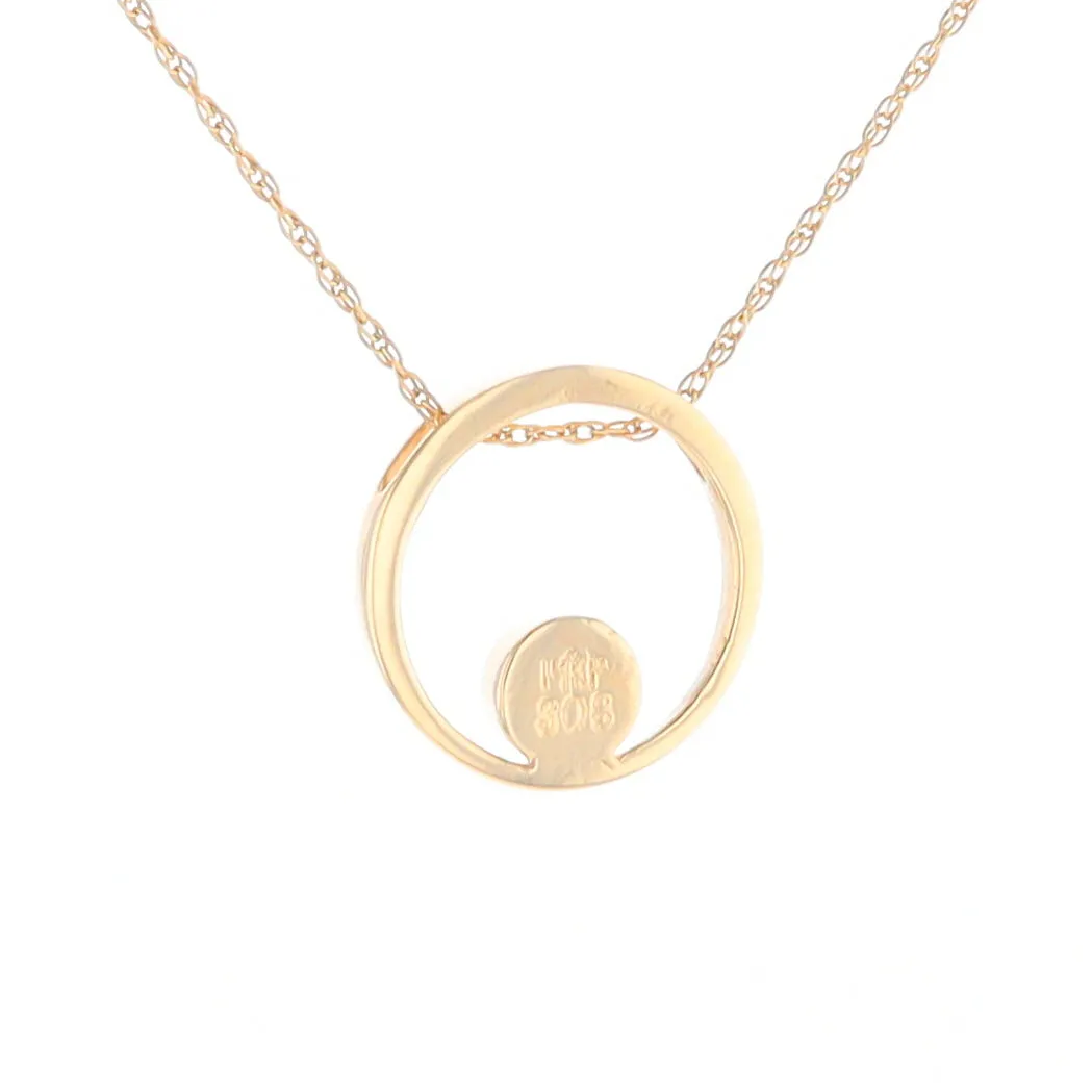 Gold Quartz Pendant Open Circle Design Round Inlay Pendant