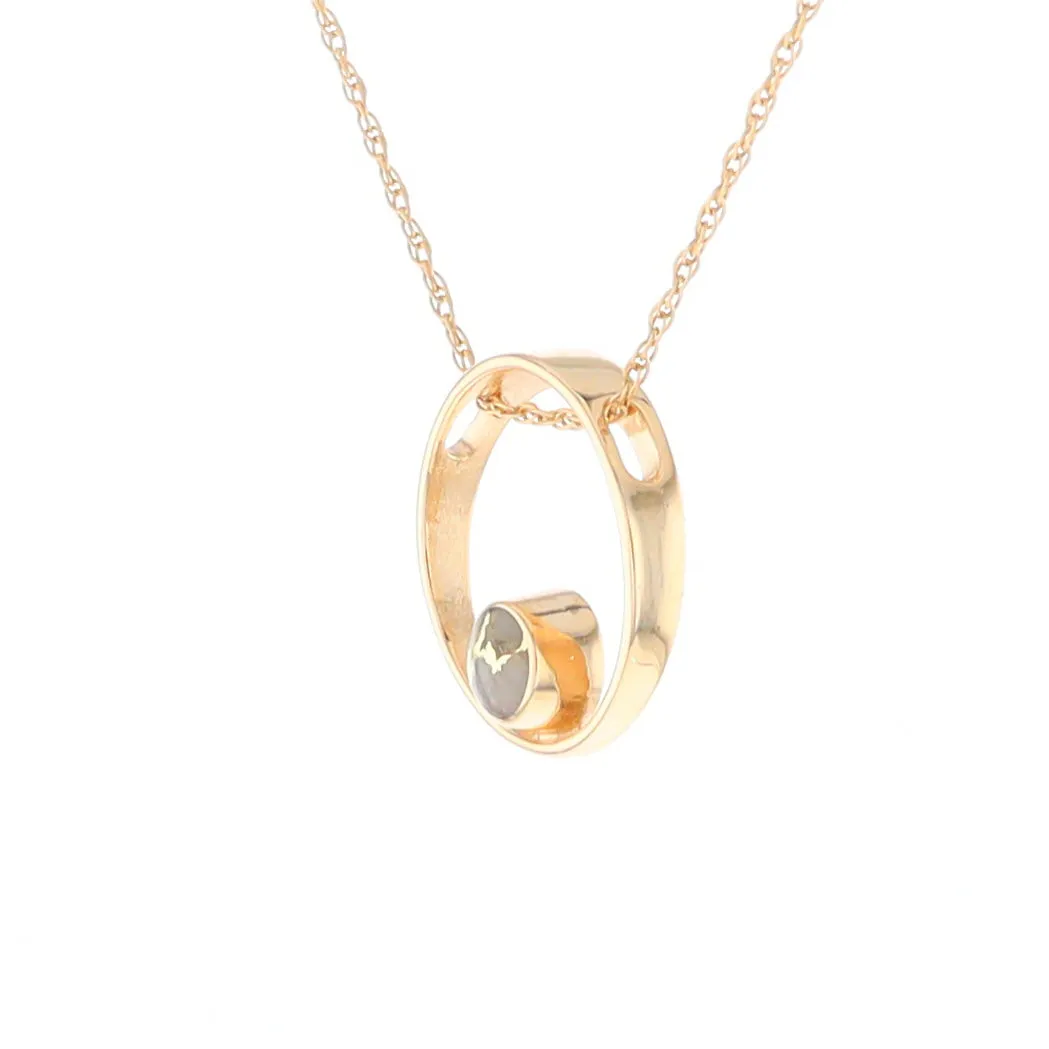 Gold Quartz Pendant Open Circle Design Round Inlay Pendant