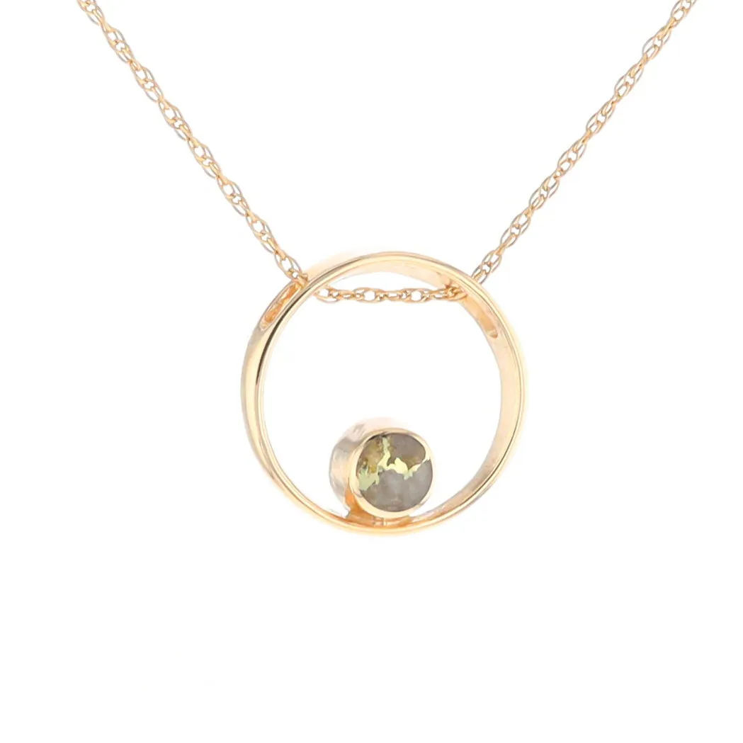 Gold Quartz Pendant Open Circle Design Round Inlay Pendant