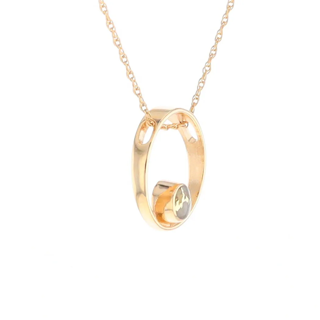 Gold Quartz Pendant Open Circle Design Round Inlay Pendant