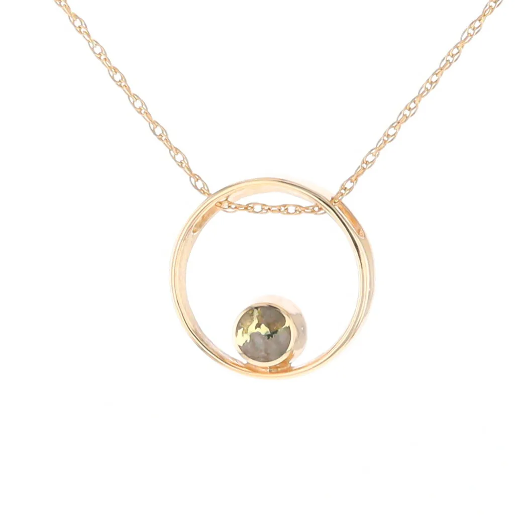 Gold Quartz Pendant Open Circle Design Round Inlay Pendant