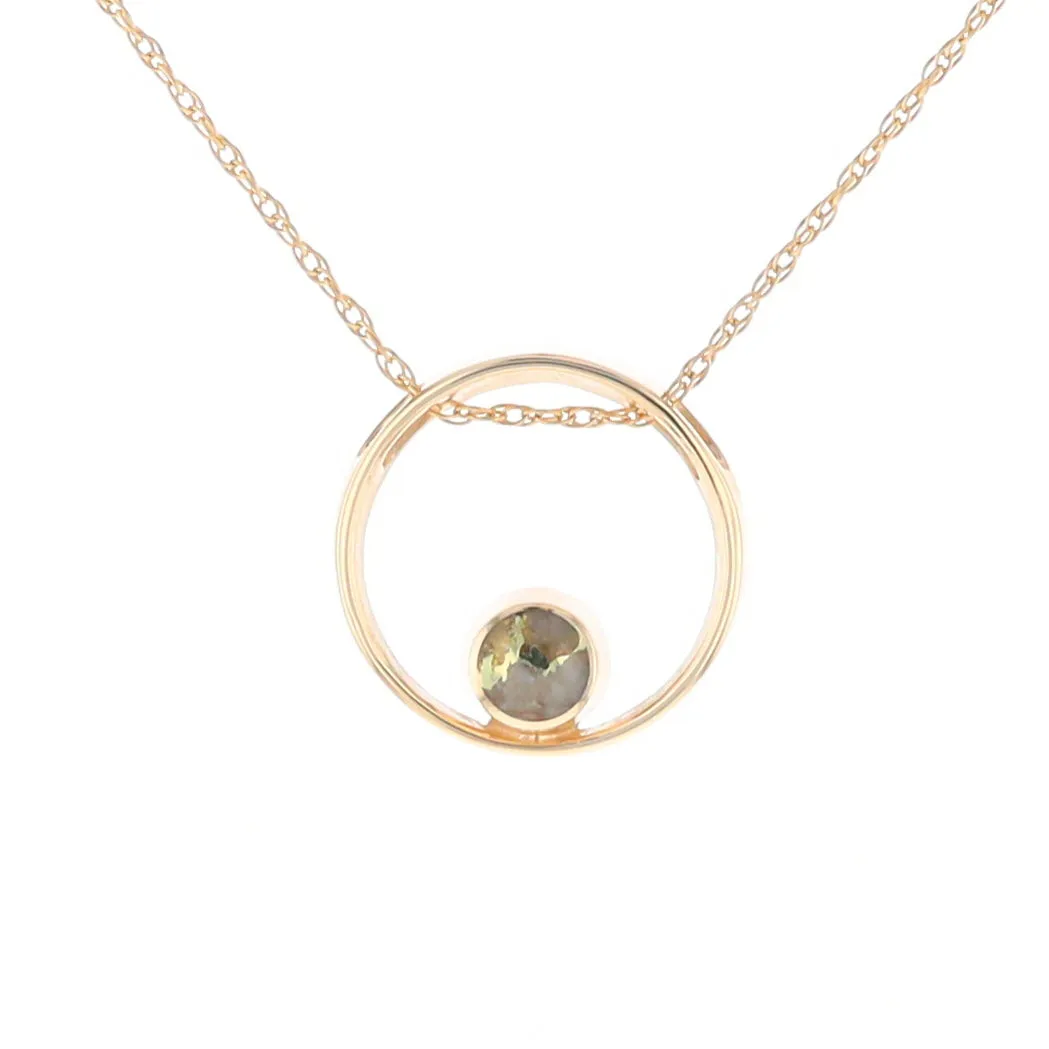 Gold Quartz Pendant Open Circle Design Round Inlay Pendant