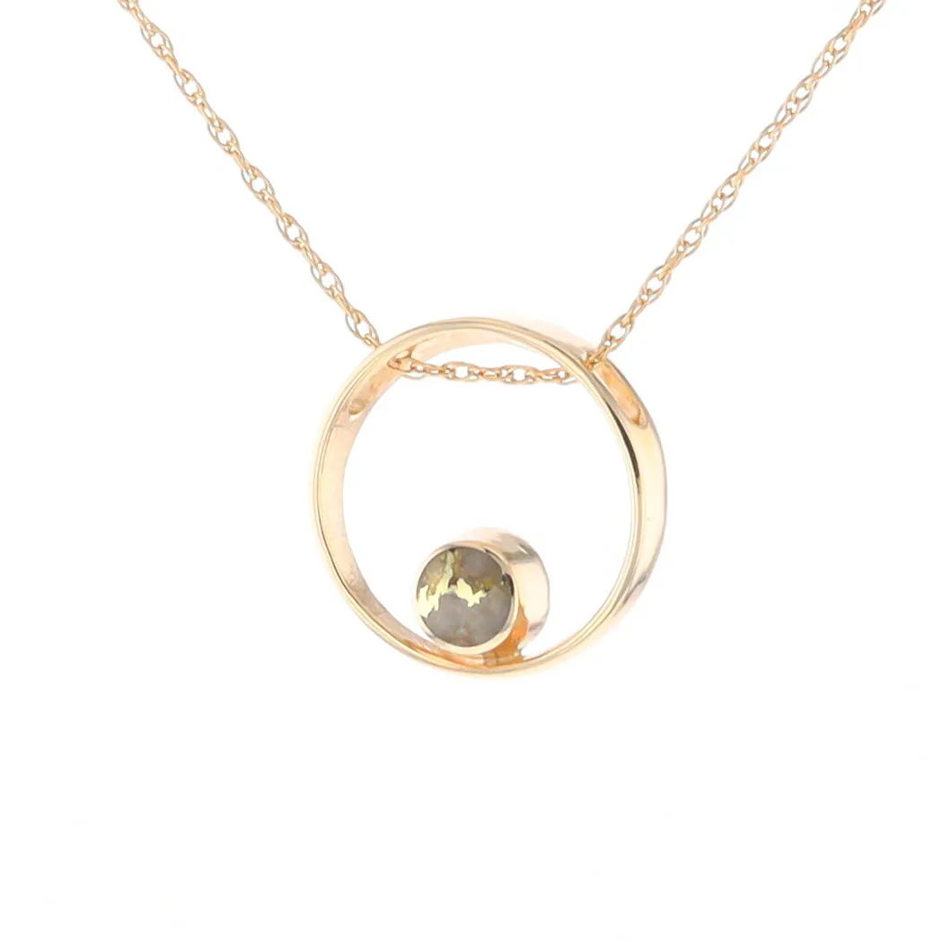 Gold Quartz Pendant Open Circle Design Round Inlay Pendant