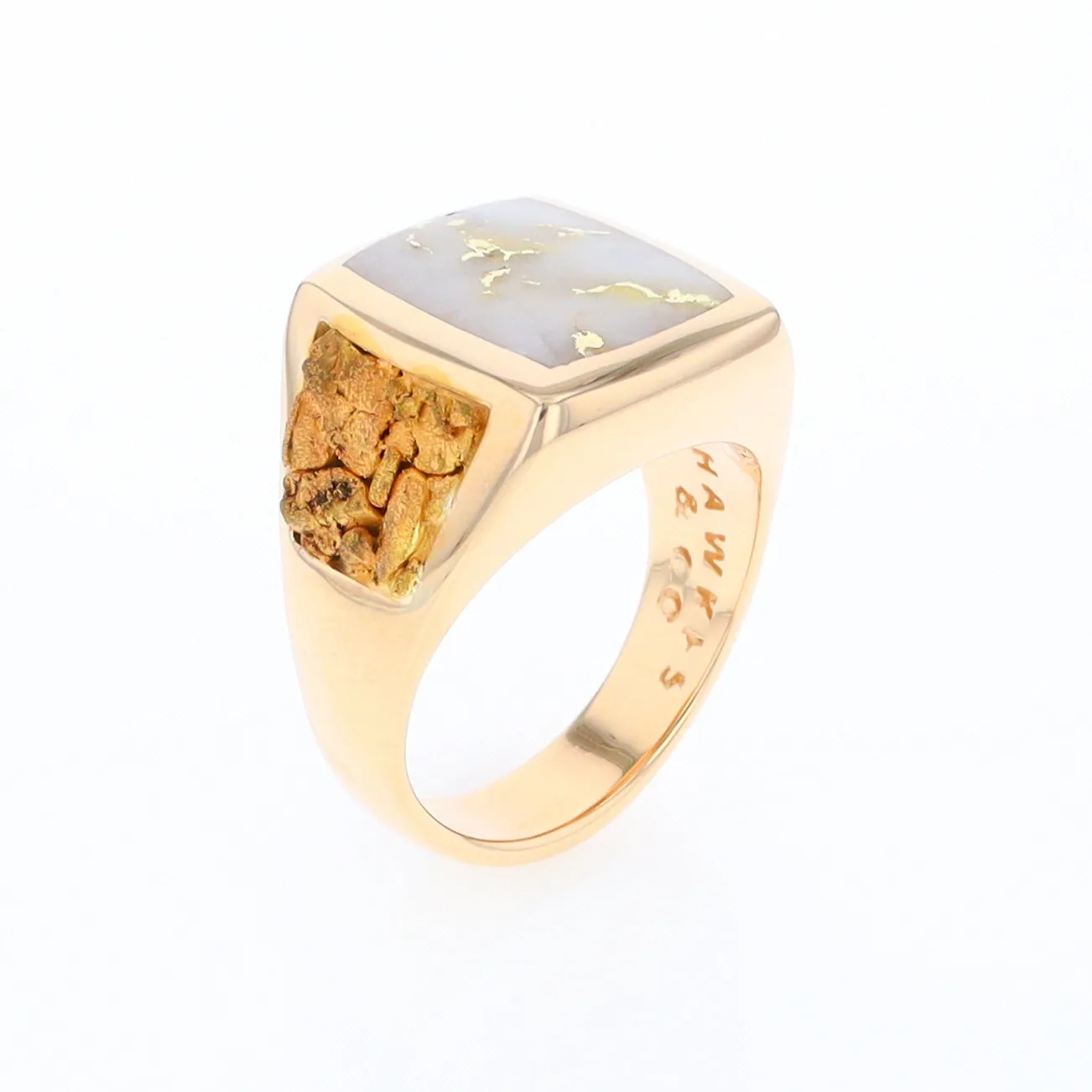 Gold Quartz Ring Double Side Natural Nuggets Rectangle Inlaid Center G1