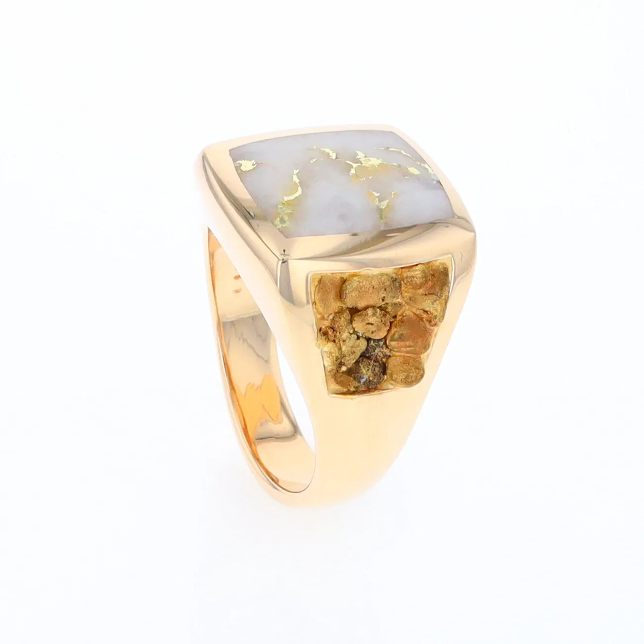 Gold Quartz Ring Double Side Natural Nuggets Rectangle Inlaid Center G1