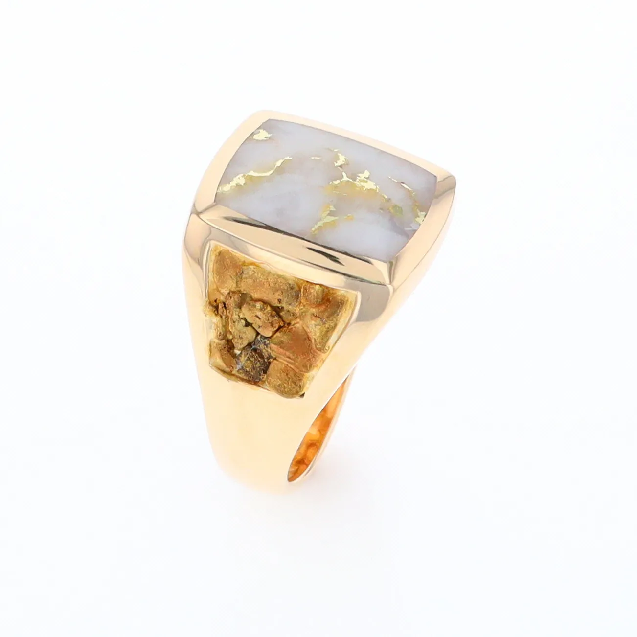 Gold Quartz Ring Double Side Natural Nuggets Rectangle Inlaid Center G1