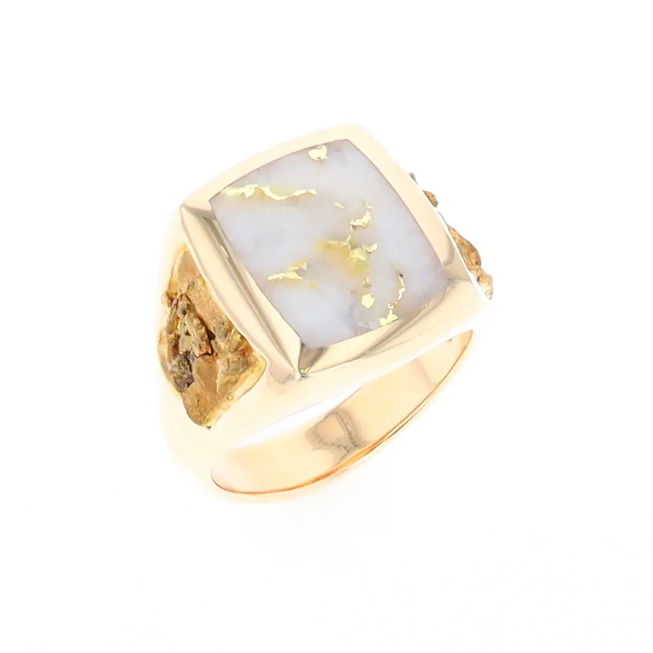 Gold Quartz Ring Double Side Natural Nuggets Rectangle Inlaid Center G1