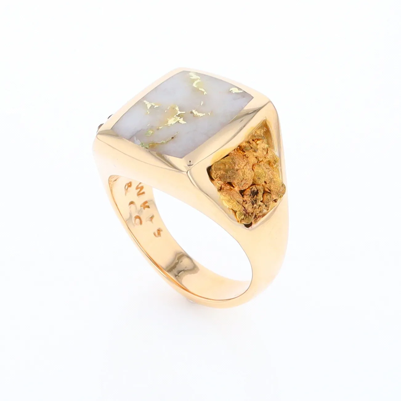 Gold Quartz Ring Double Side Natural Nuggets Rectangle Inlaid Center G1