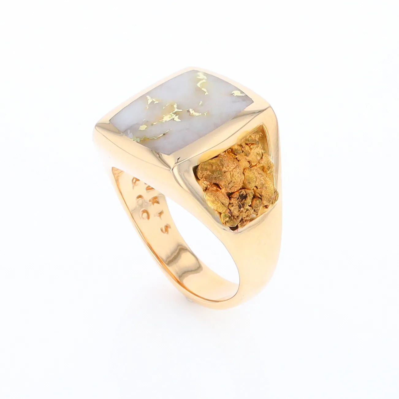 Gold Quartz Ring Double Side Natural Nuggets Rectangle Inlaid Center G1