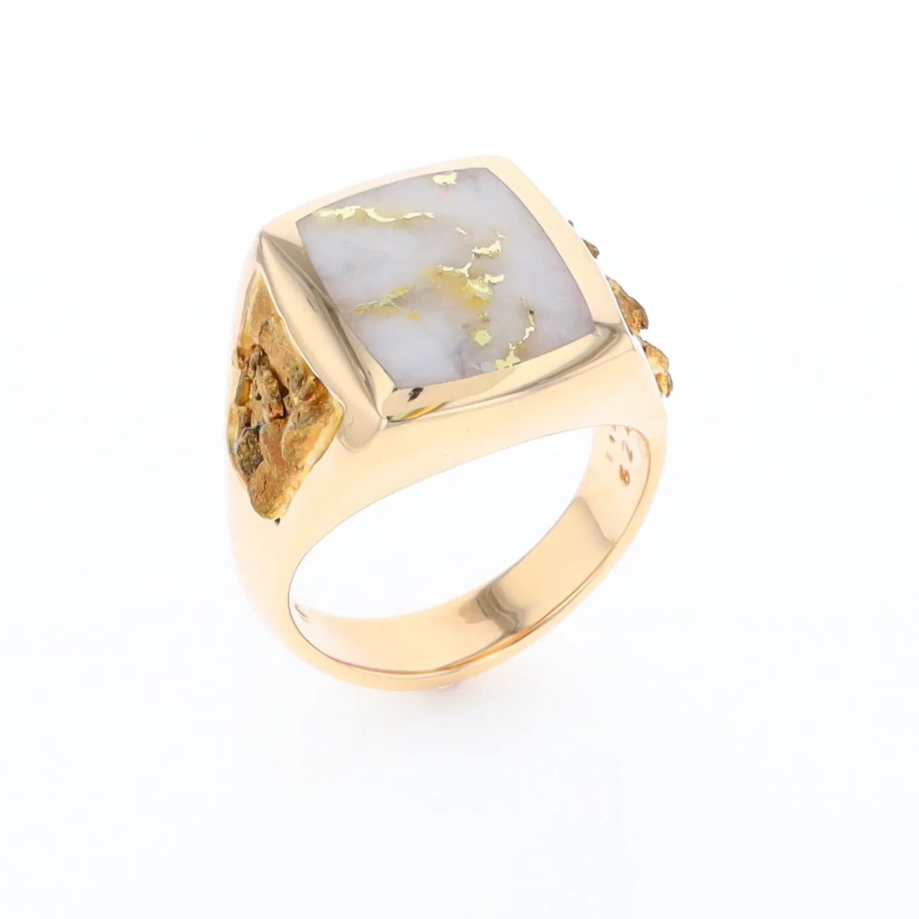 Gold Quartz Ring Double Side Natural Nuggets Rectangle Inlaid Center G1