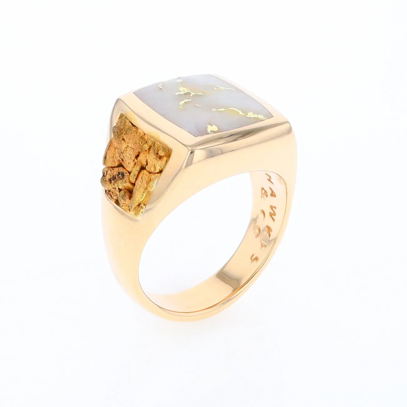 Gold Quartz Ring Double Side Natural Nuggets Rectangle Inlaid Center G1