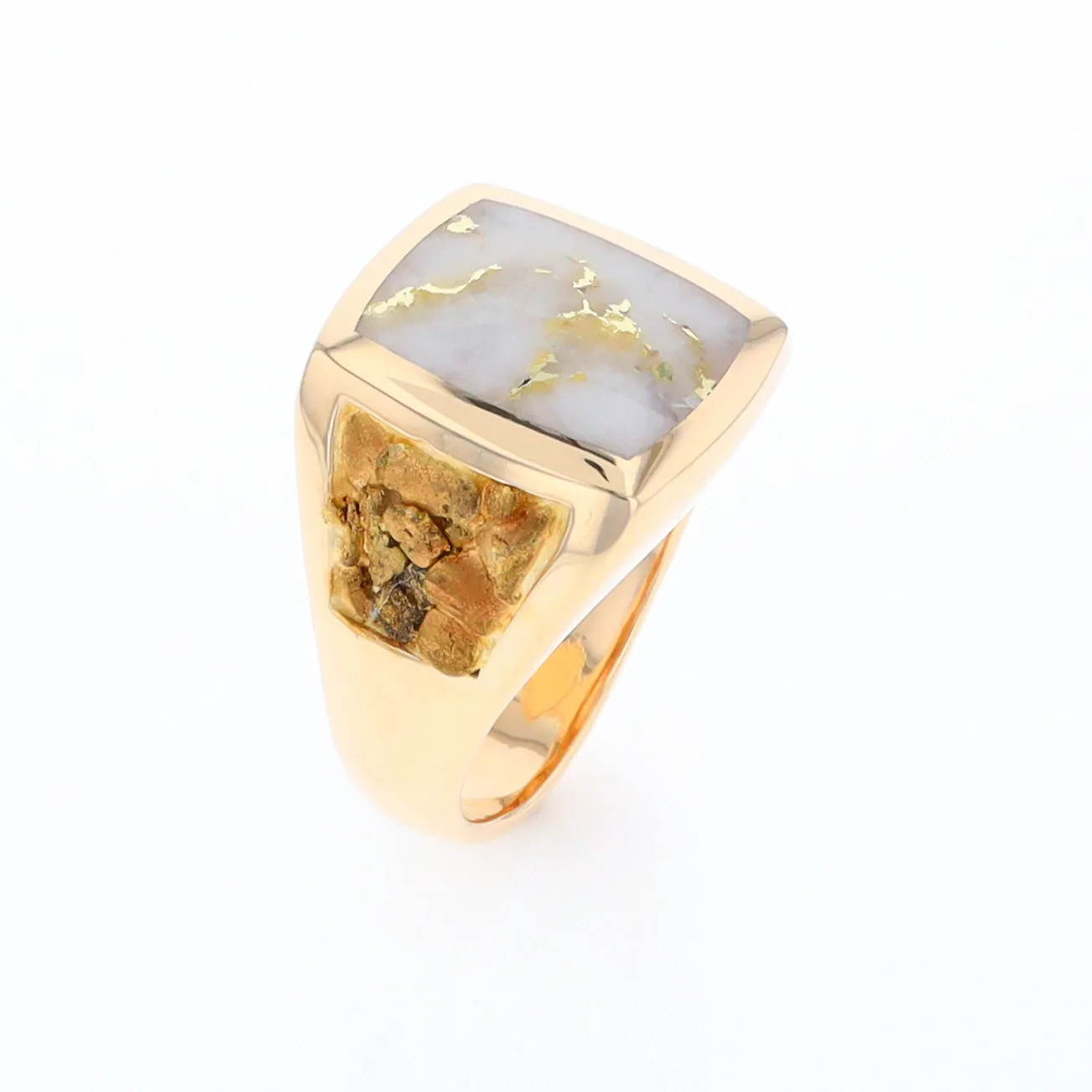 Gold Quartz Ring Double Side Natural Nuggets Rectangle Inlaid Center G1