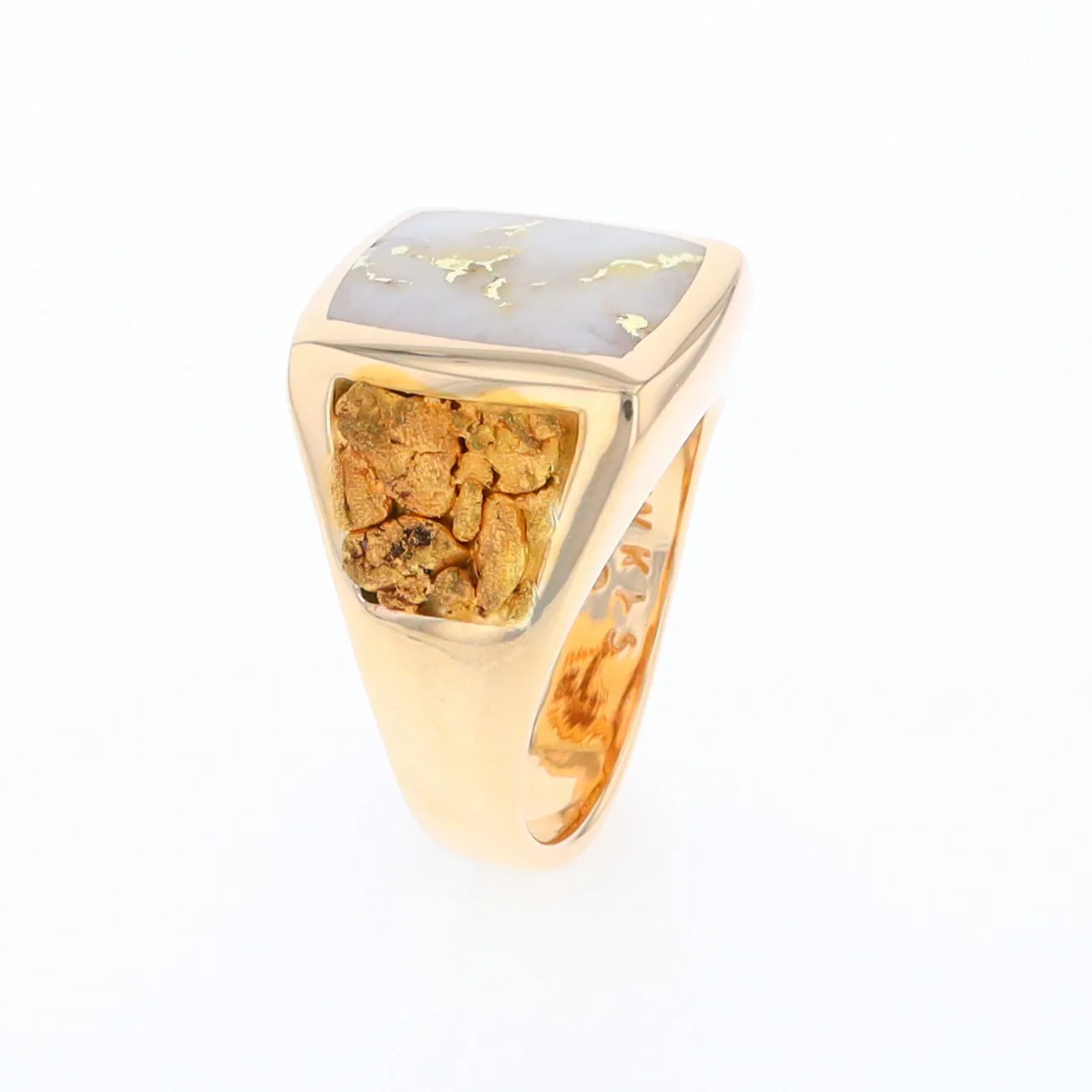 Gold Quartz Ring Double Side Natural Nuggets Rectangle Inlaid Center G1