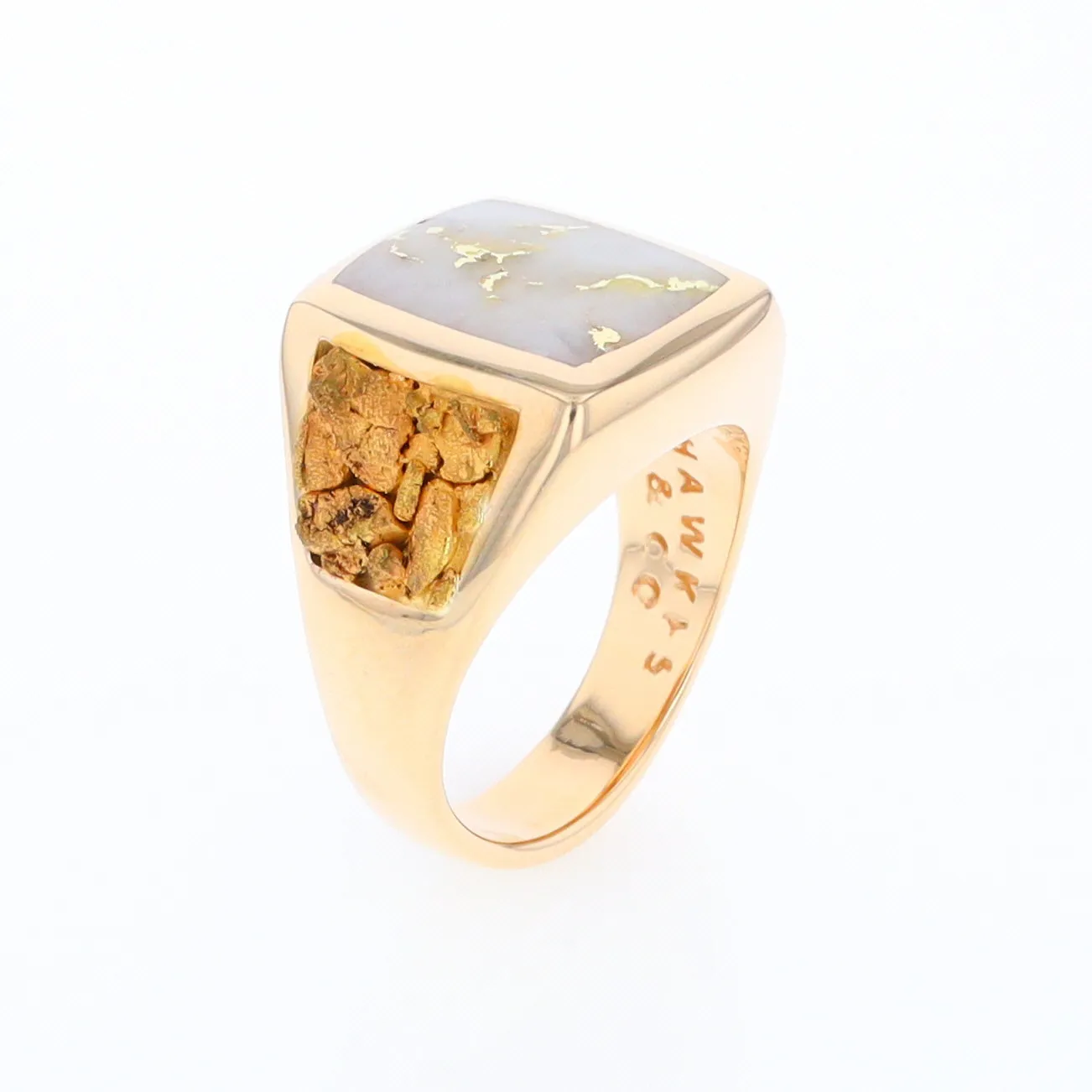 Gold Quartz Ring Double Side Natural Nuggets Rectangle Inlaid Center G1