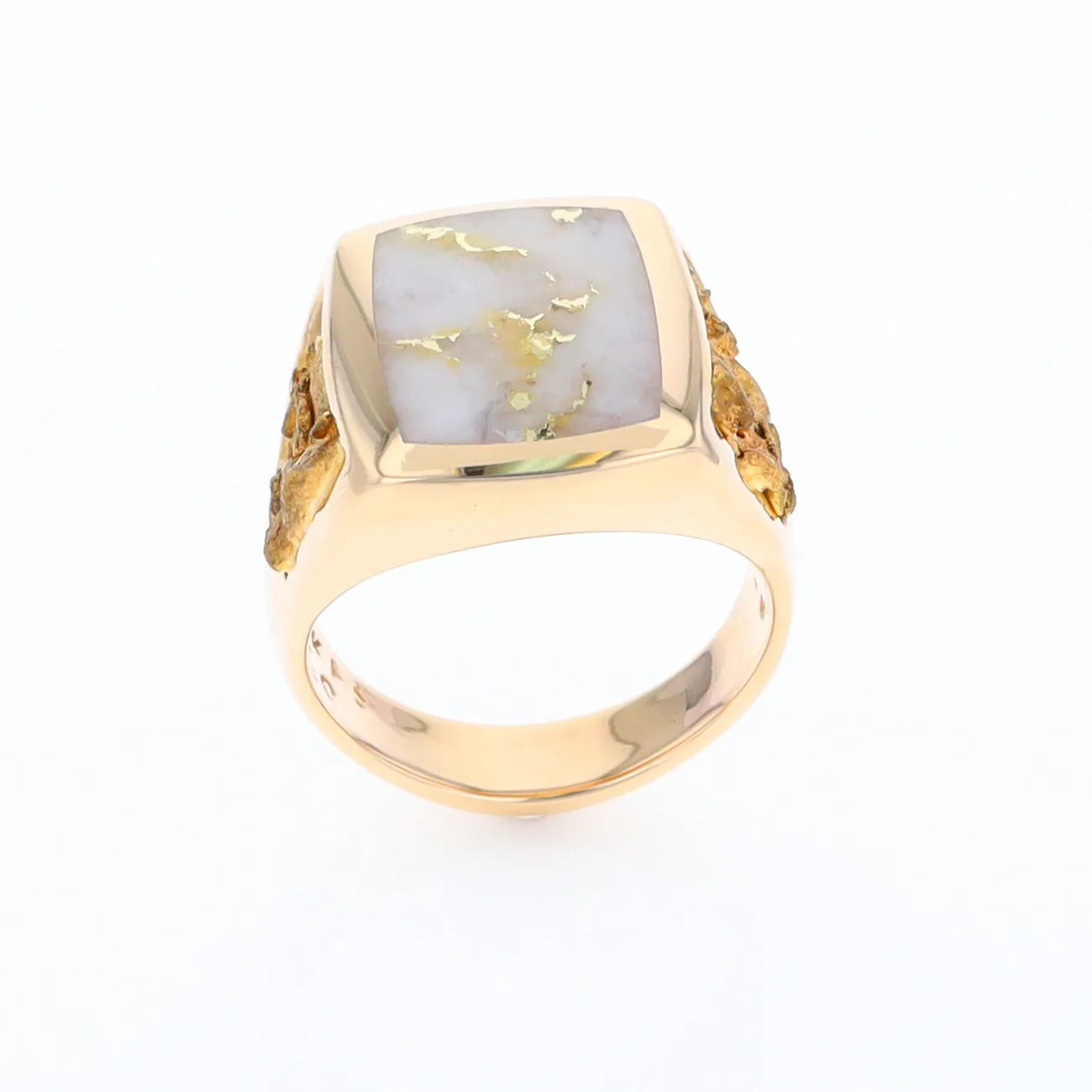 Gold Quartz Ring Double Side Natural Nuggets Rectangle Inlaid Center G1