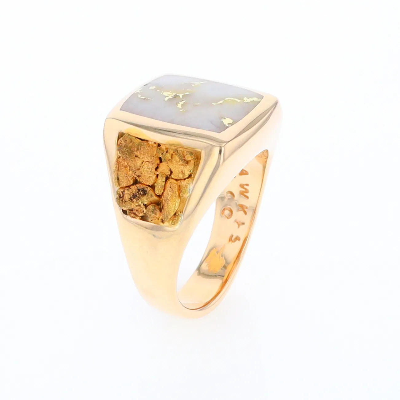 Gold Quartz Ring Double Side Natural Nuggets Rectangle Inlaid Center G1