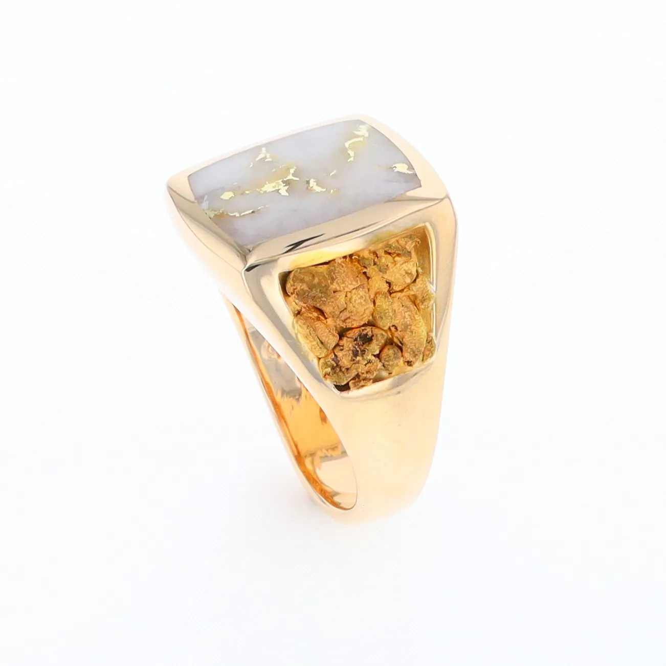 Gold Quartz Ring Double Side Natural Nuggets Rectangle Inlaid Center G1