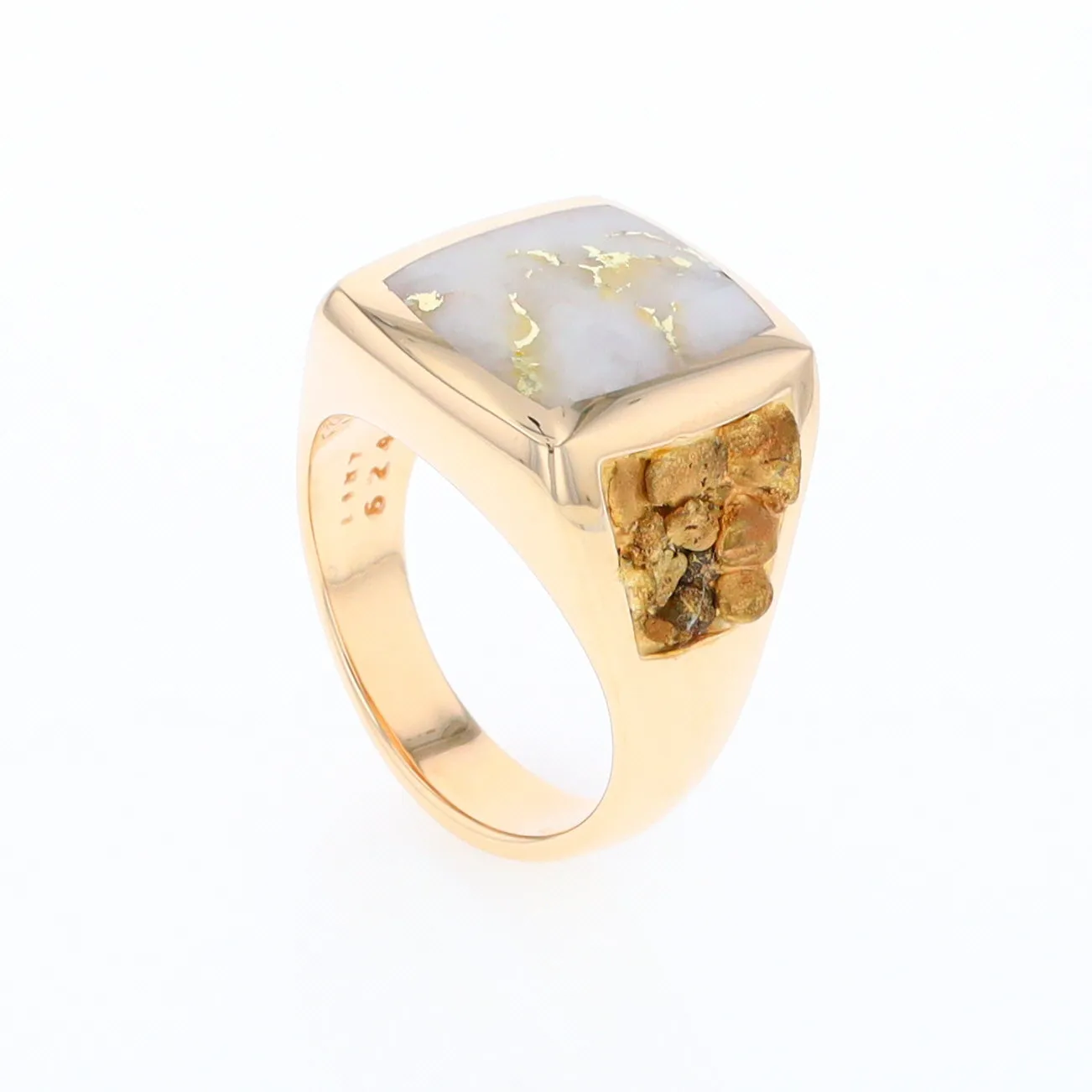 Gold Quartz Ring Double Side Natural Nuggets Rectangle Inlaid Center G1