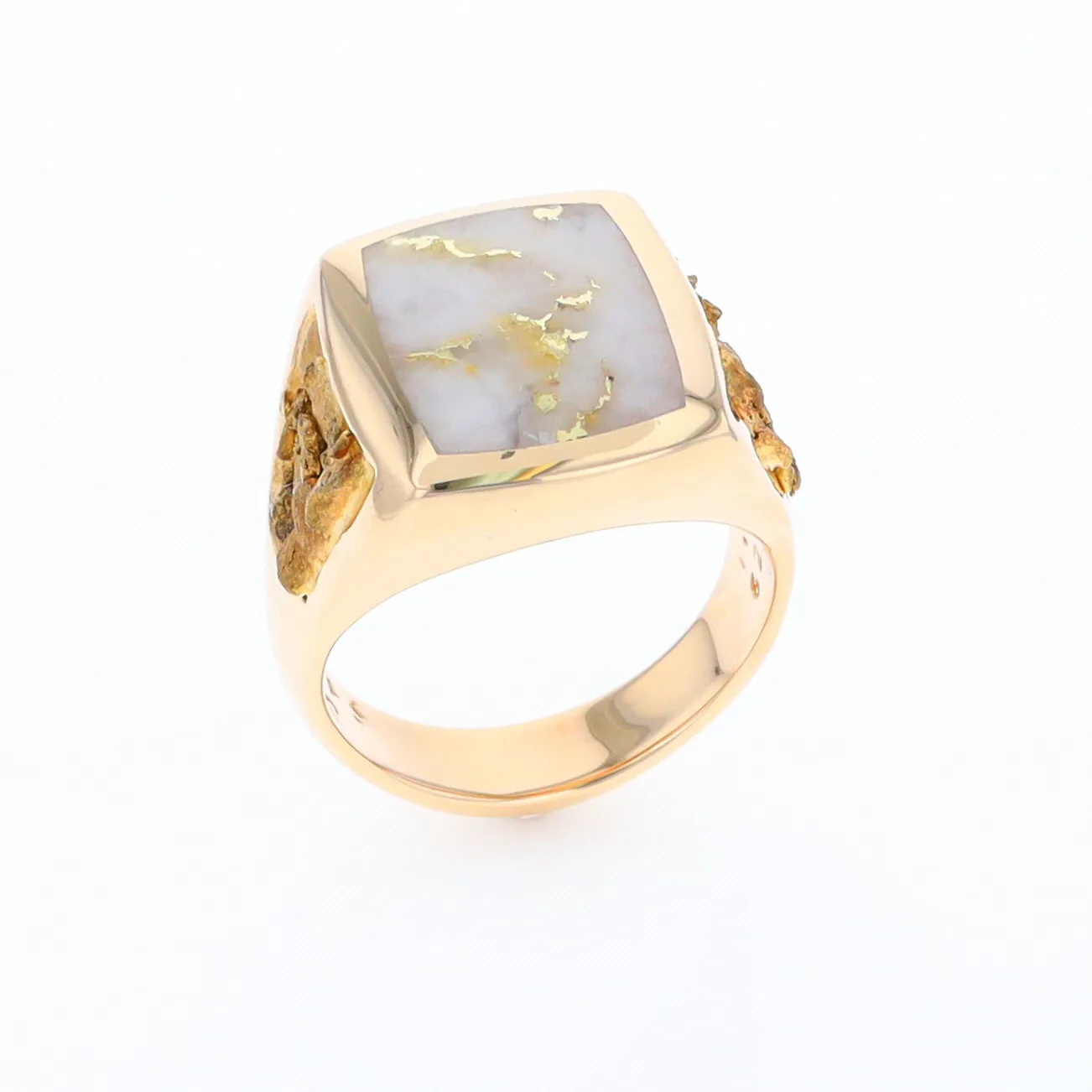 Gold Quartz Ring Double Side Natural Nuggets Rectangle Inlaid Center G1