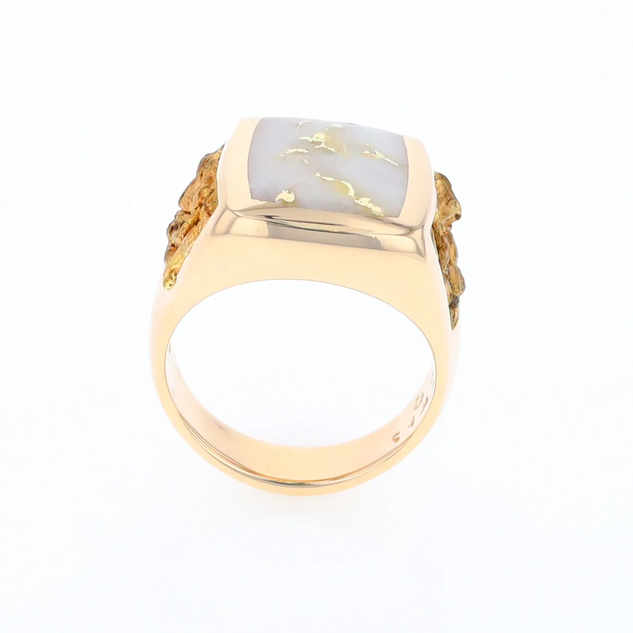 Gold Quartz Ring Double Side Natural Nuggets Rectangle Inlaid Center G1