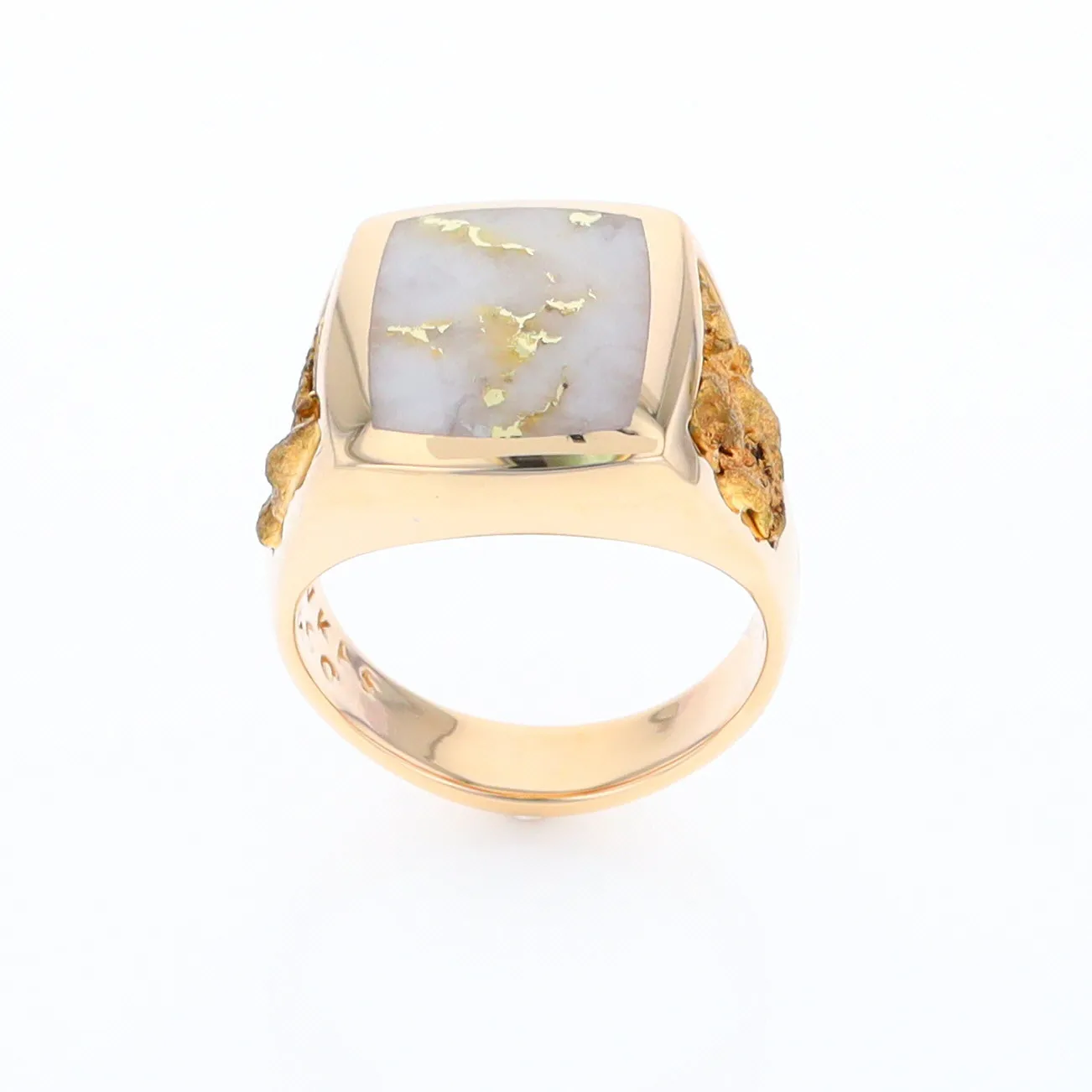 Gold Quartz Ring Double Side Natural Nuggets Rectangle Inlaid Center G1