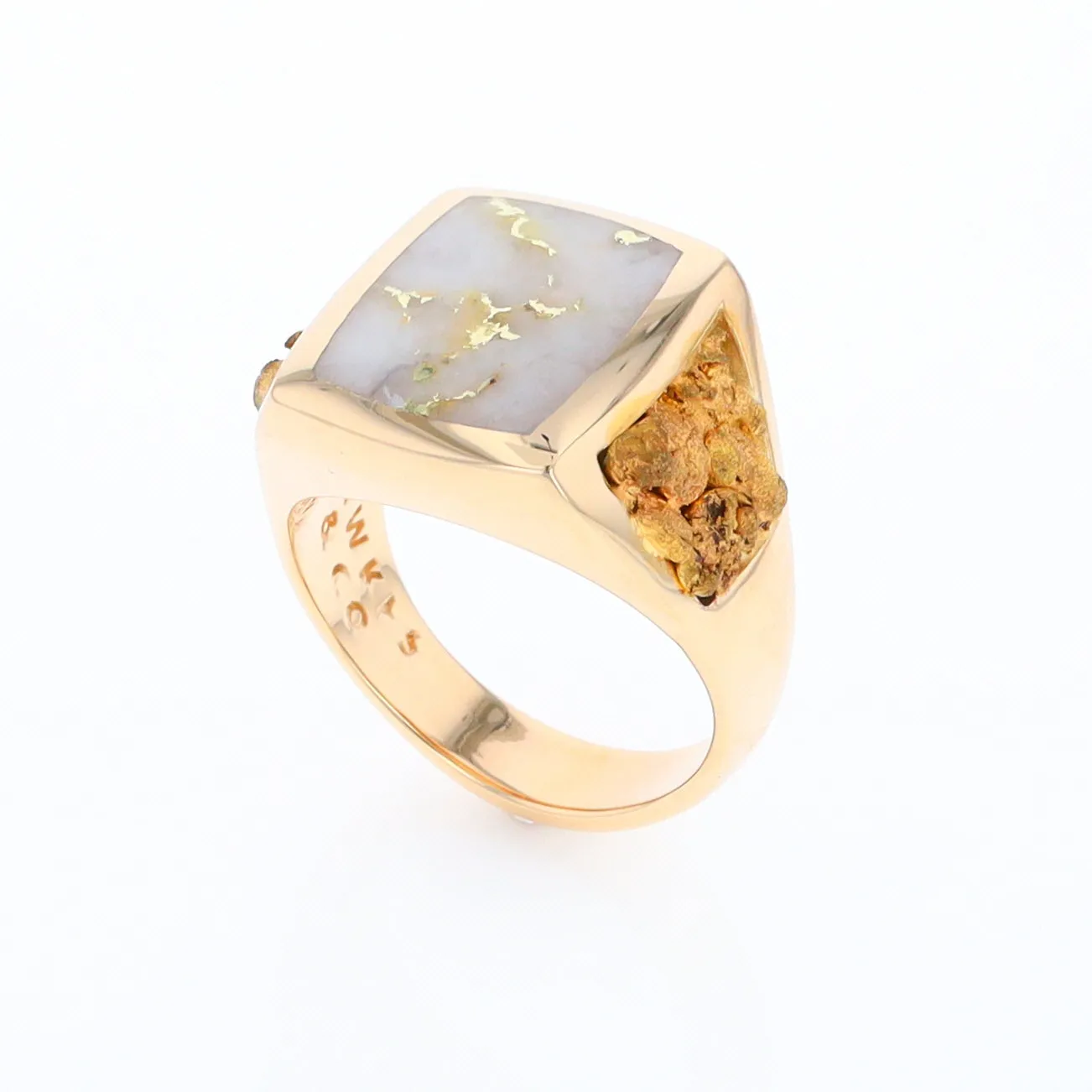 Gold Quartz Ring Double Side Natural Nuggets Rectangle Inlaid Center G1