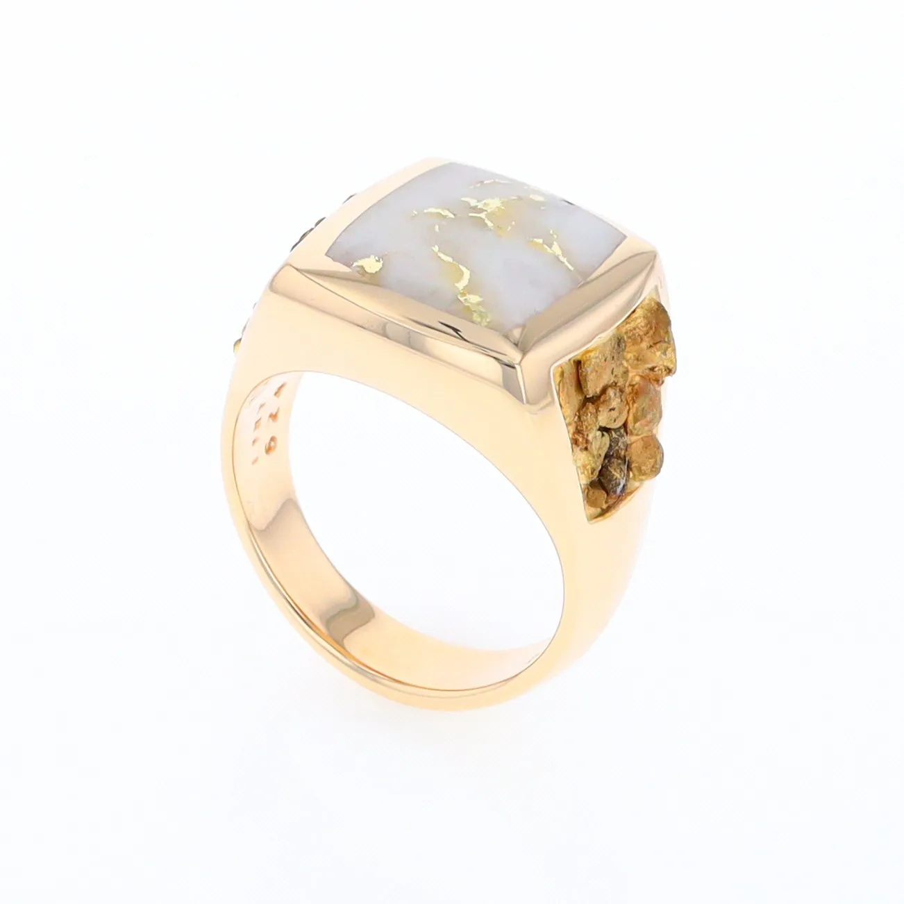 Gold Quartz Ring Double Side Natural Nuggets Rectangle Inlaid Center G1