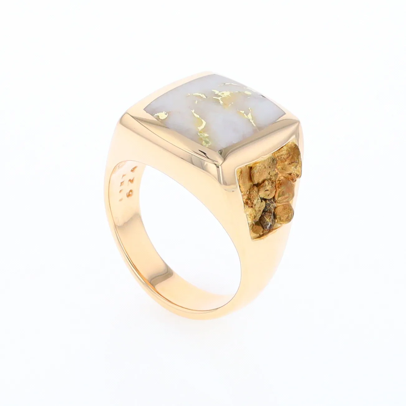 Gold Quartz Ring Double Side Natural Nuggets Rectangle Inlaid Center G1