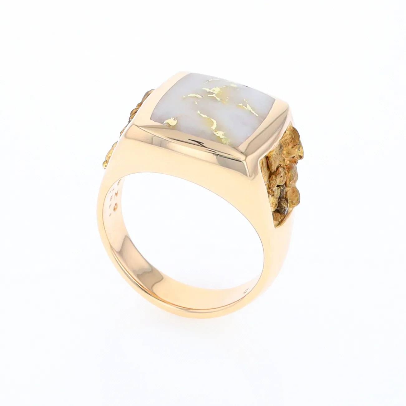 Gold Quartz Ring Double Side Natural Nuggets Rectangle Inlaid Center G1