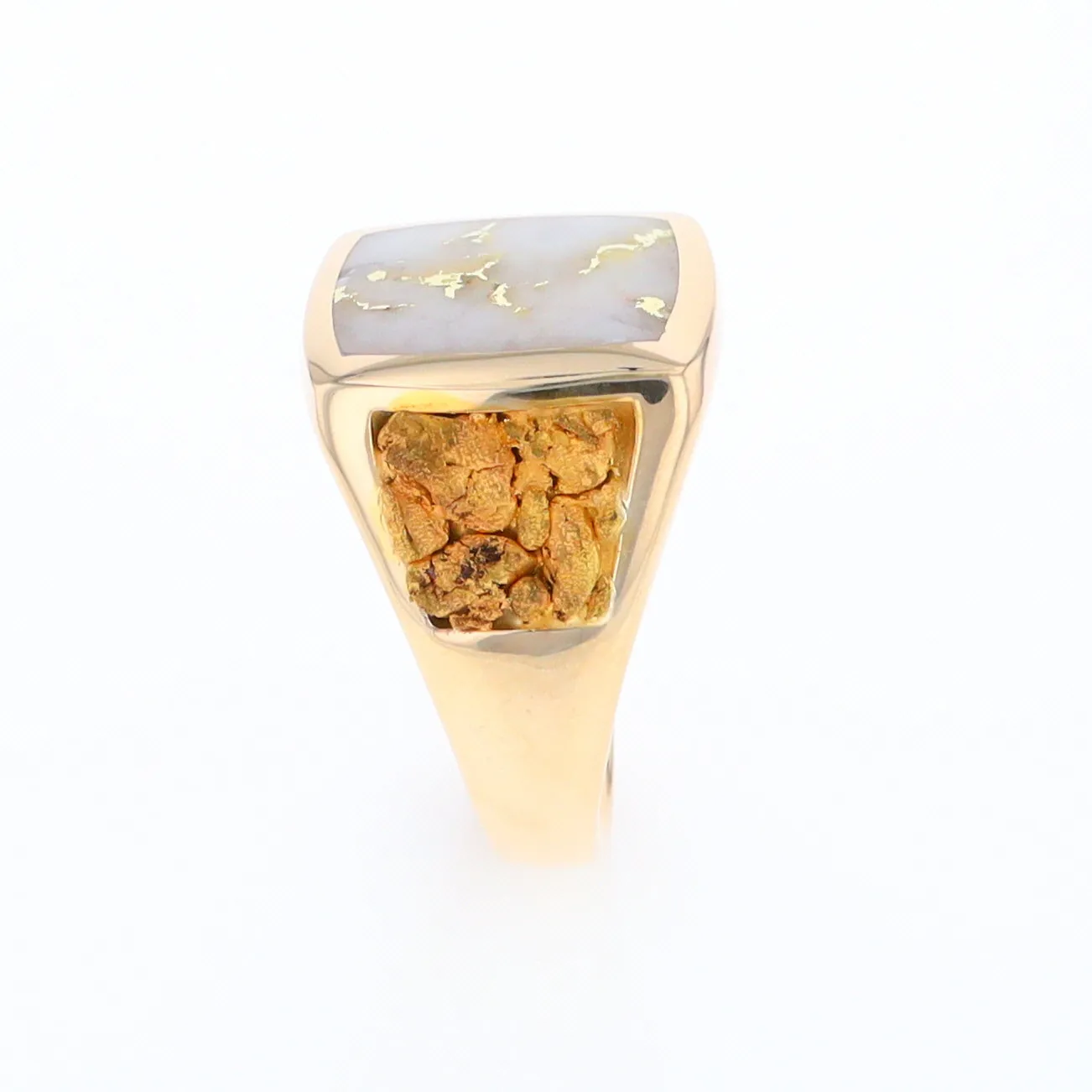 Gold Quartz Ring Double Side Natural Nuggets Rectangle Inlaid Center G1