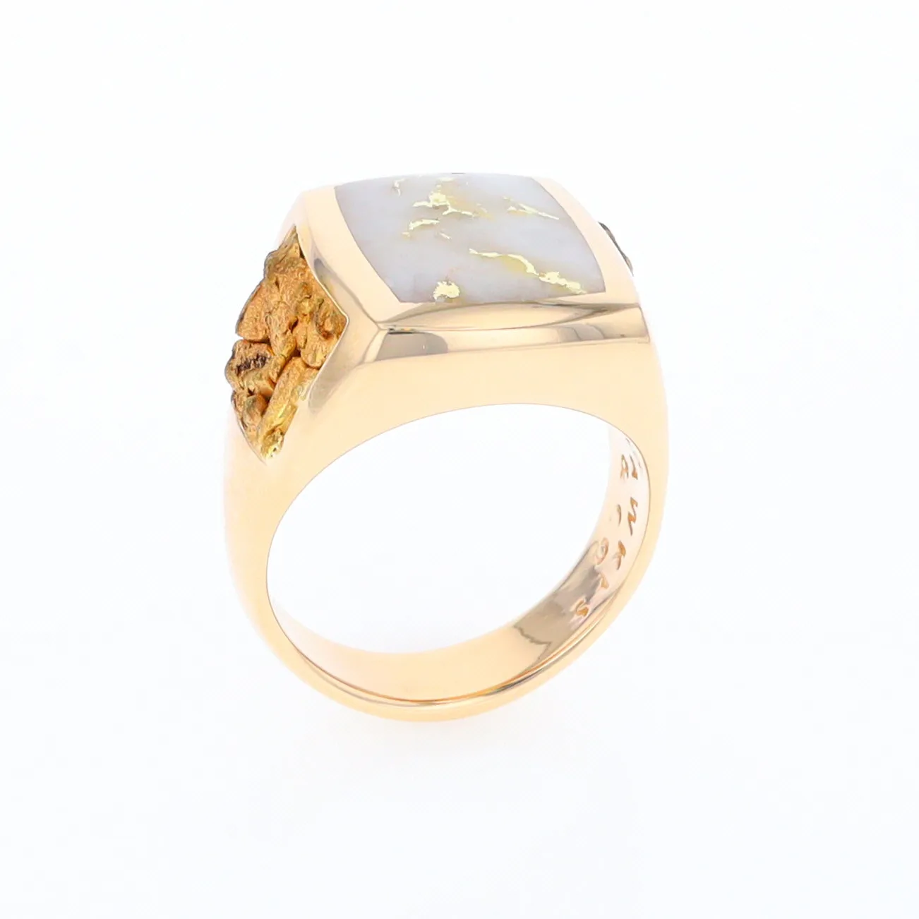 Gold Quartz Ring Double Side Natural Nuggets Rectangle Inlaid Center G1