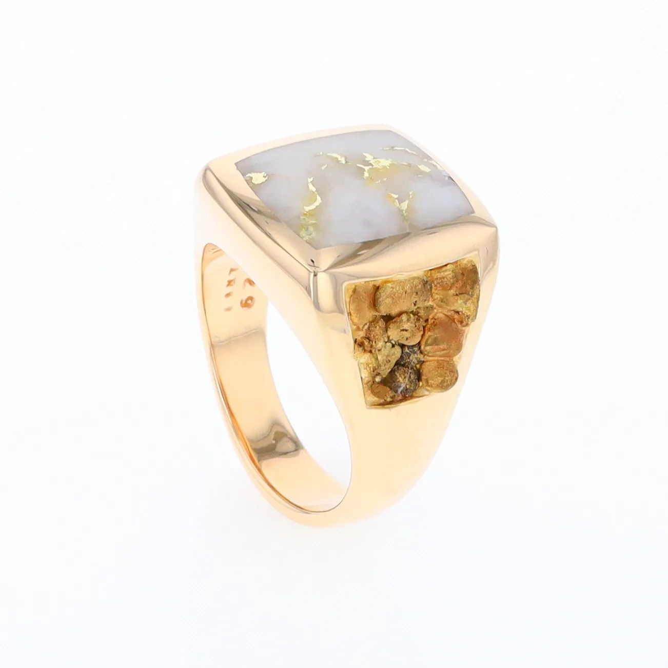 Gold Quartz Ring Double Side Natural Nuggets Rectangle Inlaid Center G1