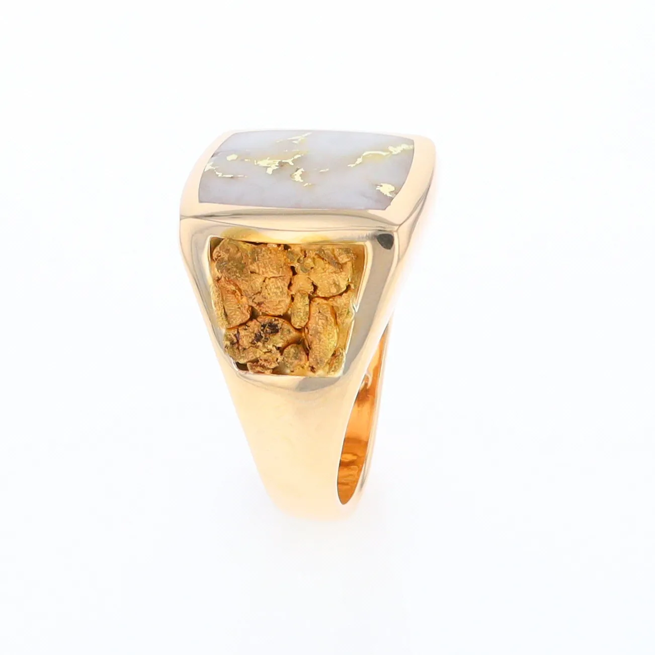 Gold Quartz Ring Double Side Natural Nuggets Rectangle Inlaid Center G1