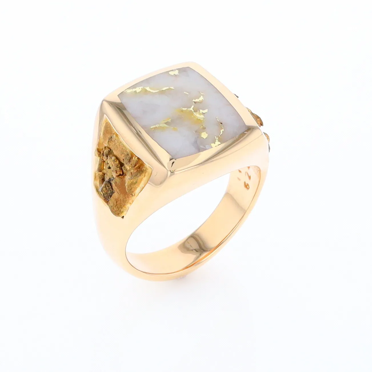 Gold Quartz Ring Double Side Natural Nuggets Rectangle Inlaid Center G1