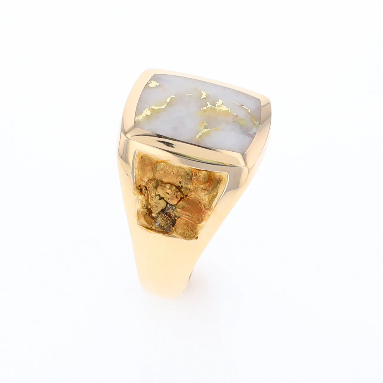 Gold Quartz Ring Double Side Natural Nuggets Rectangle Inlaid Center G1