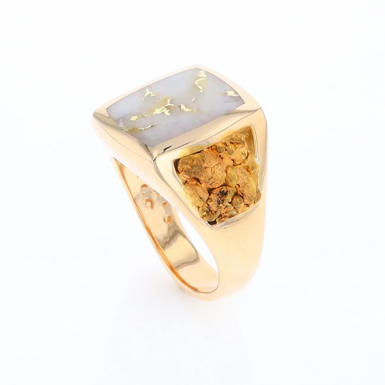 Gold Quartz Ring Double Side Natural Nuggets Rectangle Inlaid Center G1