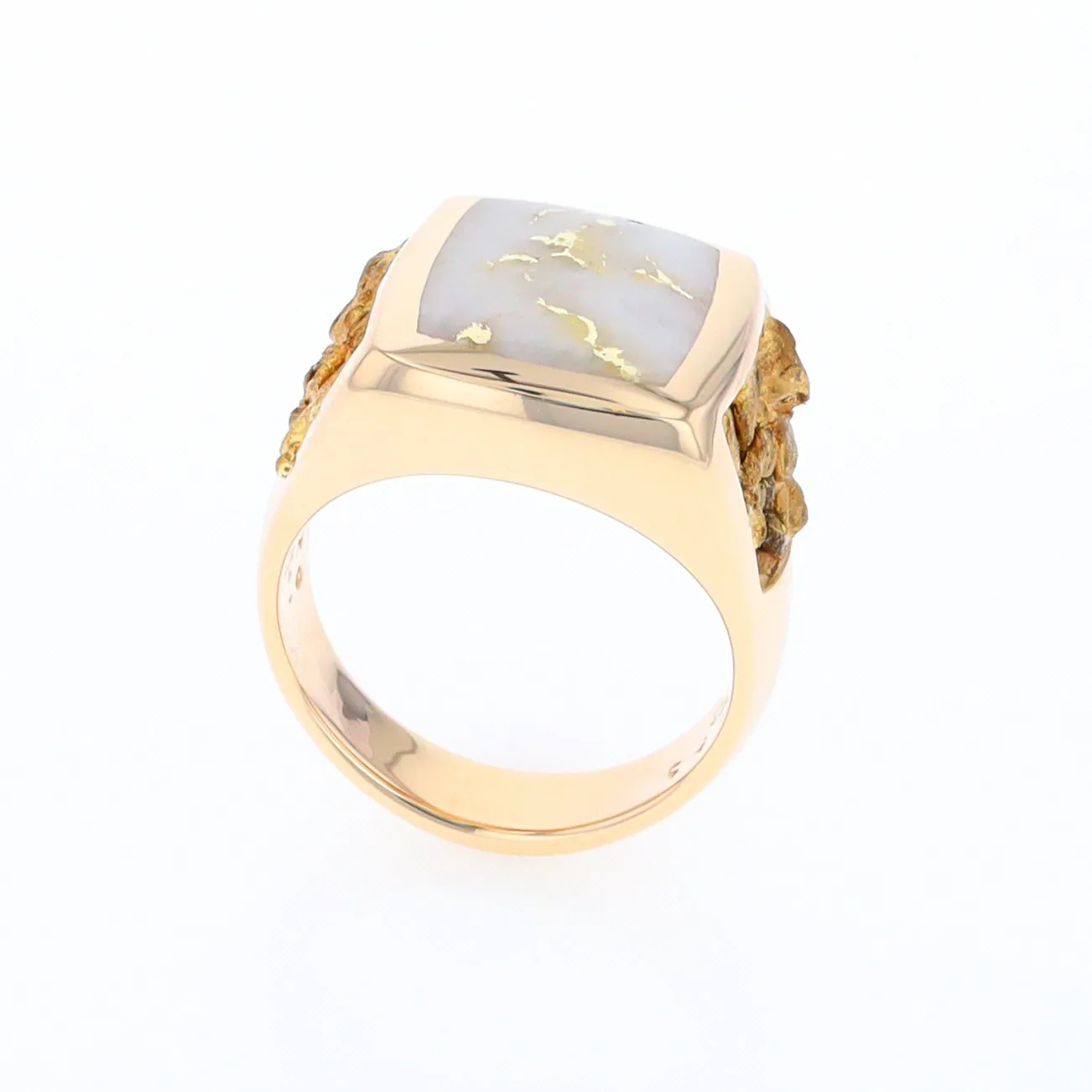 Gold Quartz Ring Double Side Natural Nuggets Rectangle Inlaid Center G1