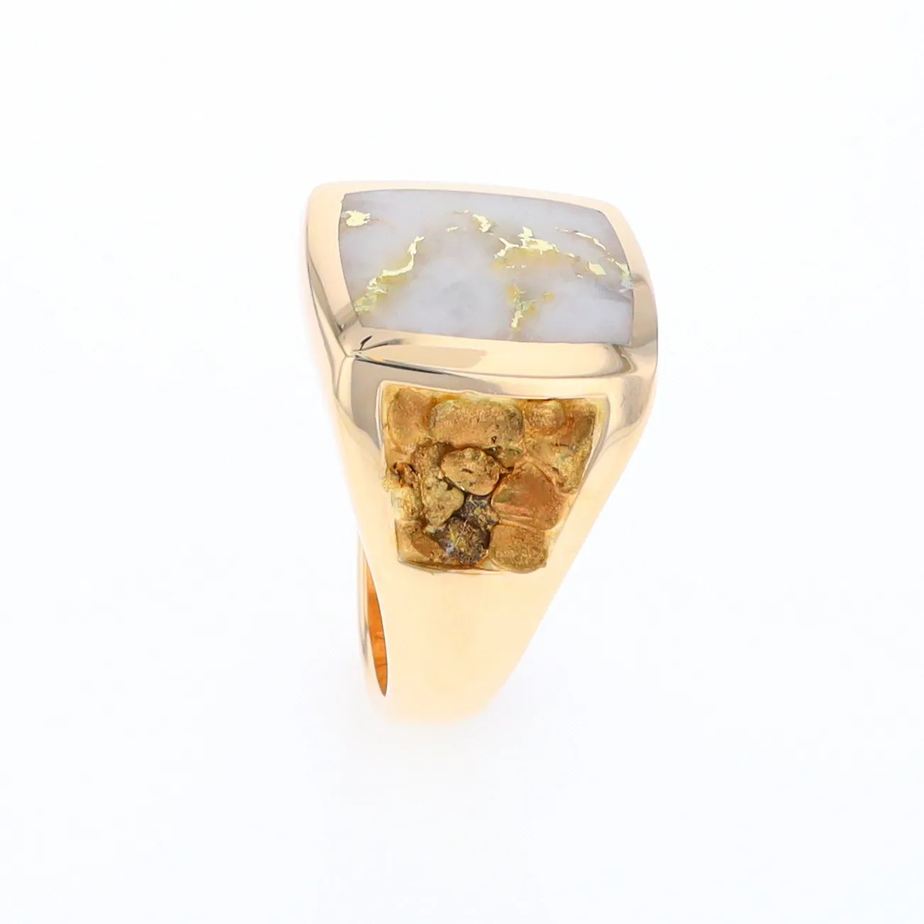 Gold Quartz Ring Double Side Natural Nuggets Rectangle Inlaid Center G1